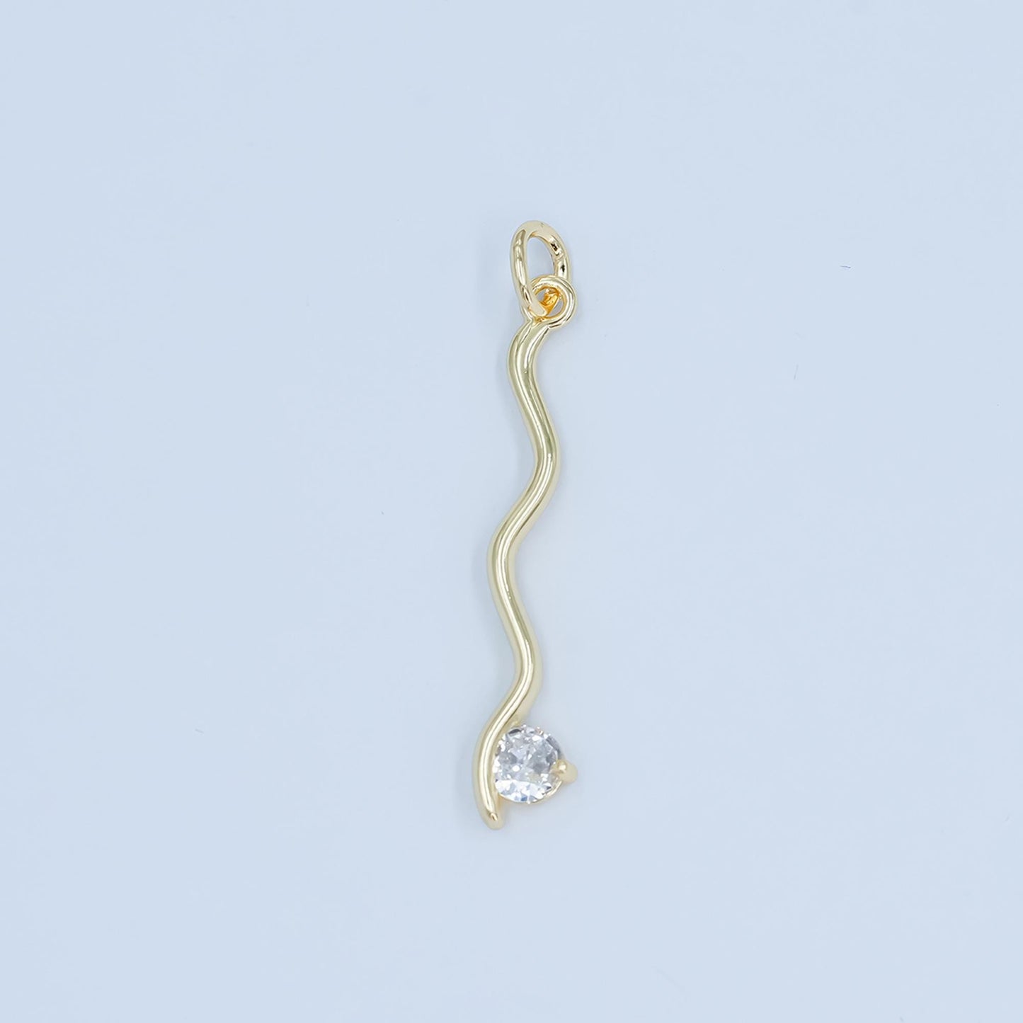 Wavy Line Diamond CZ Pendant Charm in Silver or Gold - Modern Minimalist Necklace Charm - Elegant Flow Design Jewelry E234