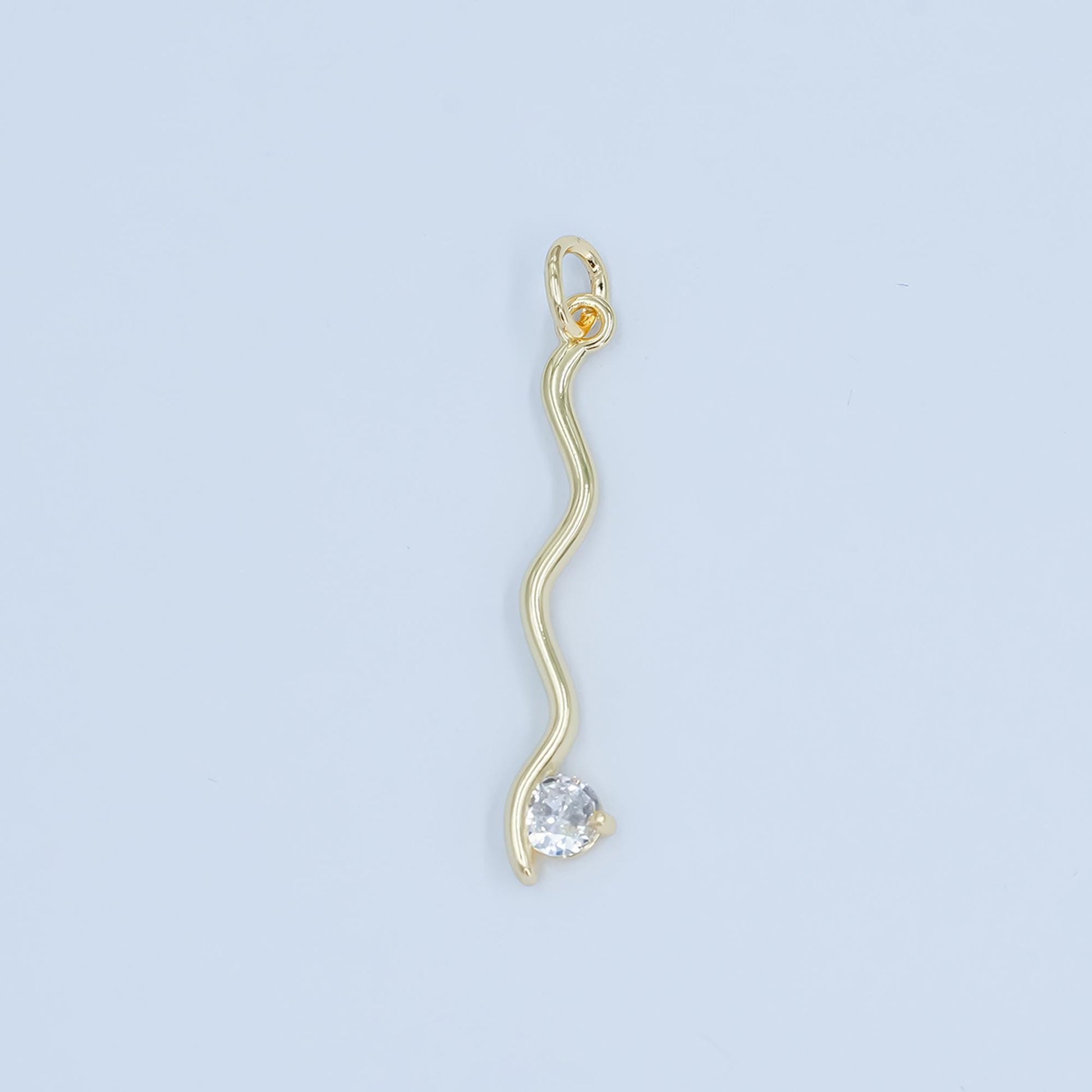 Wavy Line Diamond CZ Pendant Charm in Silver or Gold - Modern Minimalist Necklace Charm - Elegant Flow Design Jewelry E234