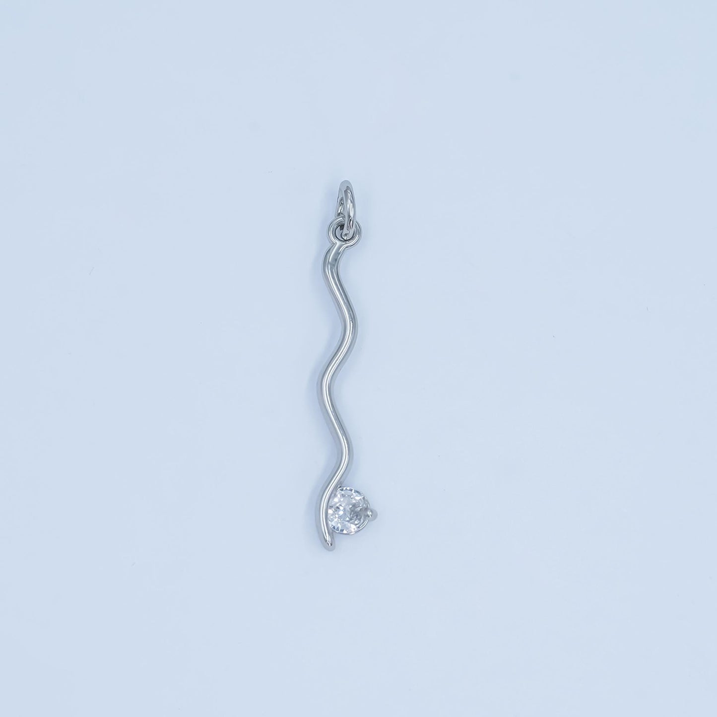 Wavy Line Diamond CZ Pendant Charm in Silver or Gold - Modern Minimalist Necklace Charm - Elegant Flow Design Jewelry E234