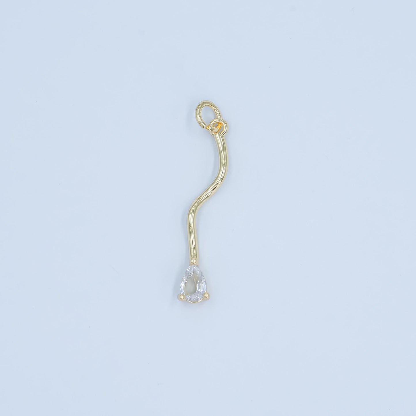 Wavy Line Tear drop CZ Pendant Charm in Silver or Gold - Modern Minimalist Necklace Charm - Elegant Flow Design Jewelry E181
