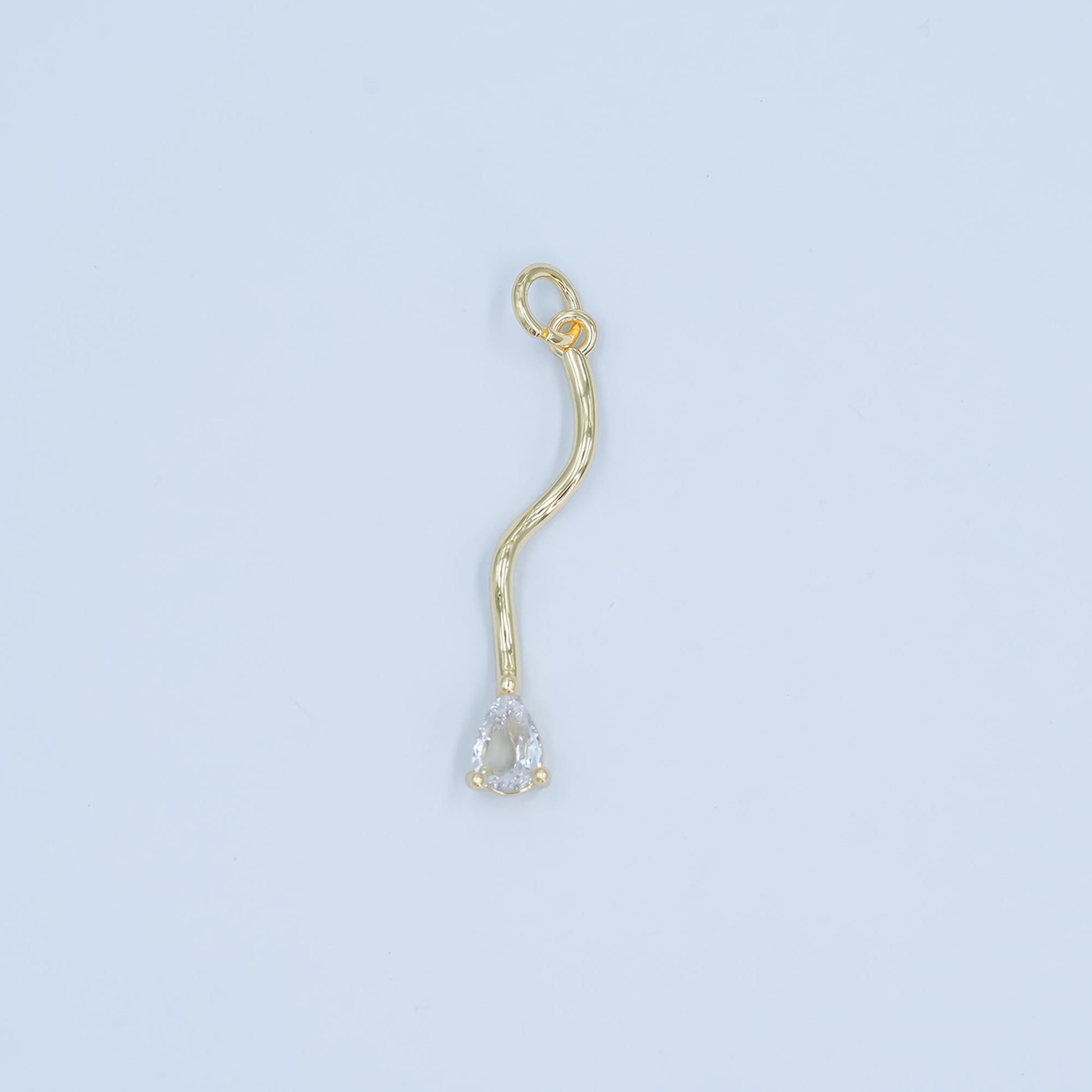 Wavy Line Tear drop CZ Pendant Charm in Silver or Gold - Modern Minimalist Necklace Charm - Elegant Flow Design Jewelry E181