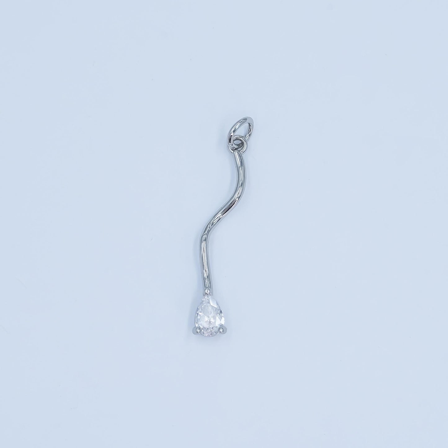 Wavy Line Tear drop CZ Pendant Charm in Silver or Gold - Modern Minimalist Necklace Charm - Elegant Flow Design Jewelry E181