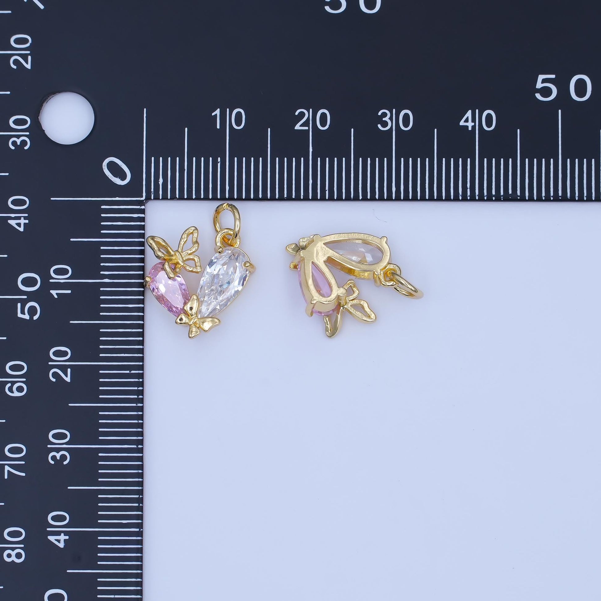 Mini Butterfly CZ Pendant Charm in Gold - Pink and Clear Crystal Drop Necklace Charm - Delicate Nature-Inspired Jewelry Gift C806