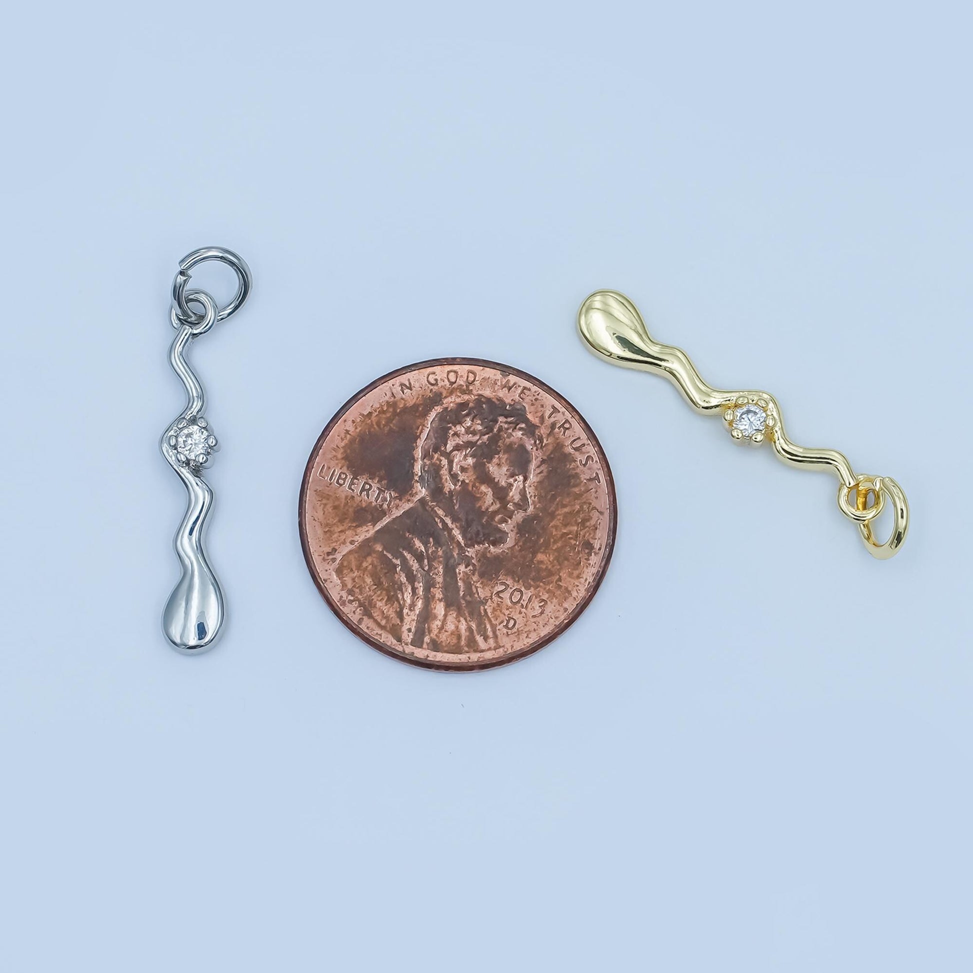 Wavy Drop Pendant Charm in White Gold or Yellow Gold - Modern Abstract Necklace Charm with Diamond Accent Fluid Organic Jewelry Design e256