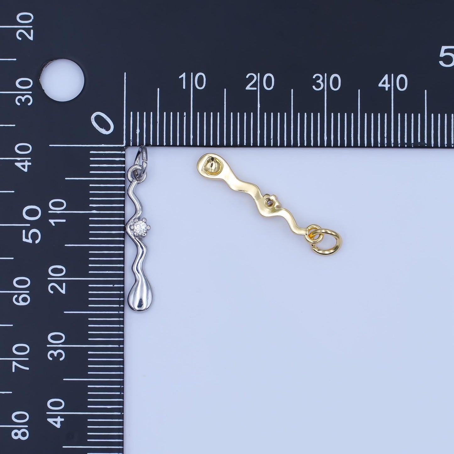 Wavy Drop Pendant Charm in White Gold or Yellow Gold - Modern Abstract Necklace Charm with Diamond Accent Fluid Organic Jewelry Design e256