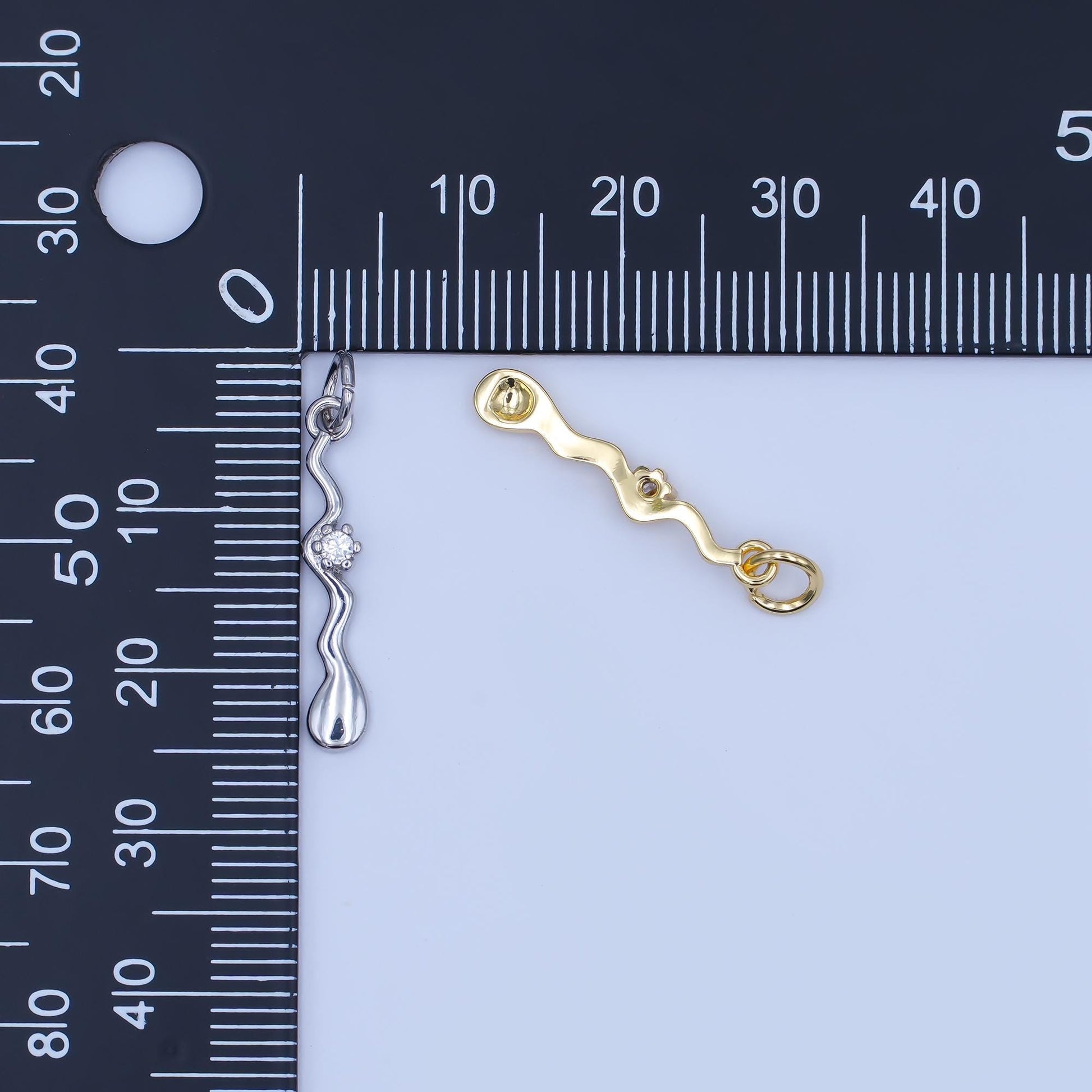 Wavy Drop Pendant Charm in White Gold or Yellow Gold - Modern Abstract Necklace Charm with Diamond Accent Fluid Organic Jewelry Design e256