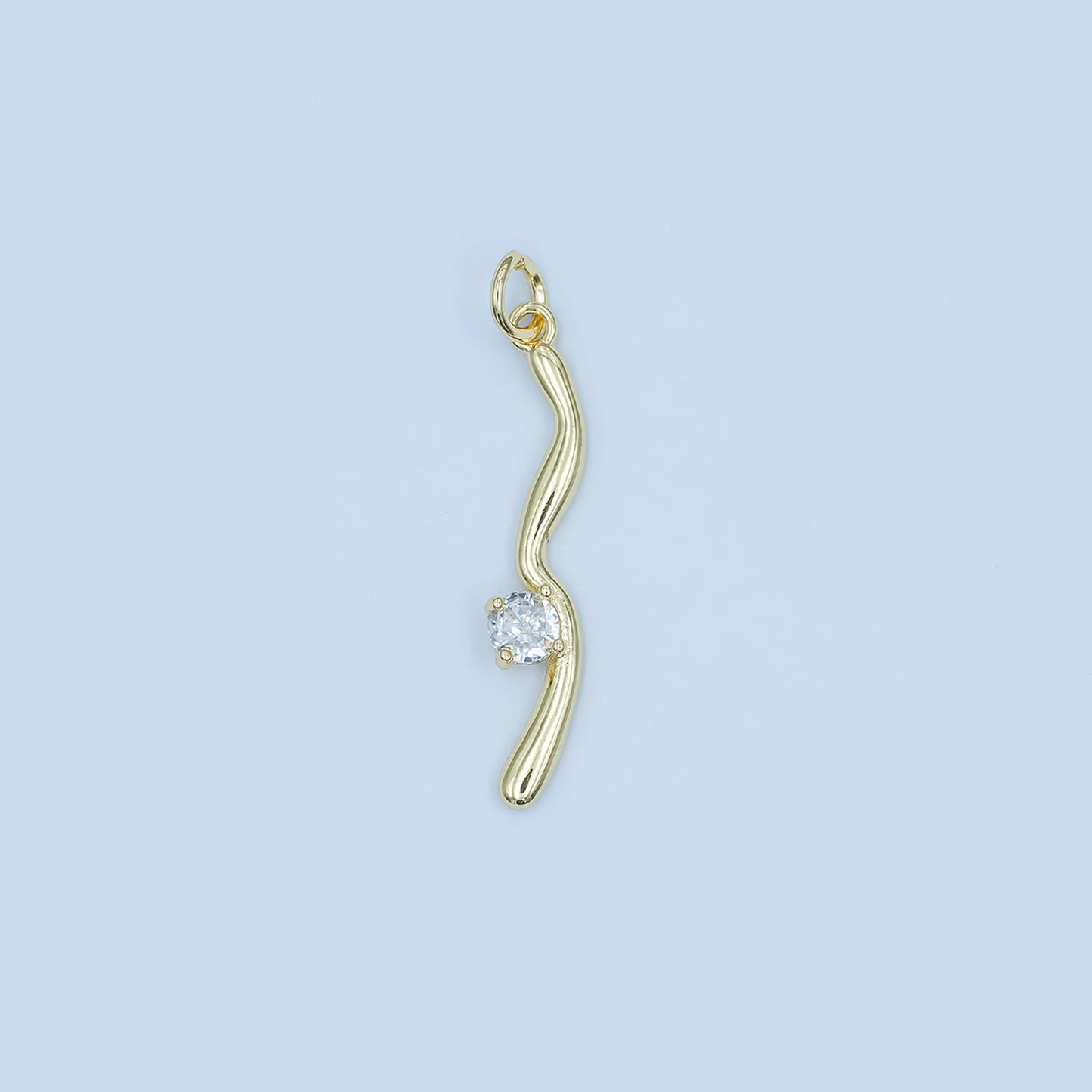 Gold or Silver Wave Pendant with Solitaire Crystal – Curved Minimalist Charm for Necklace – Elegant Simple Jewelry Accent E281