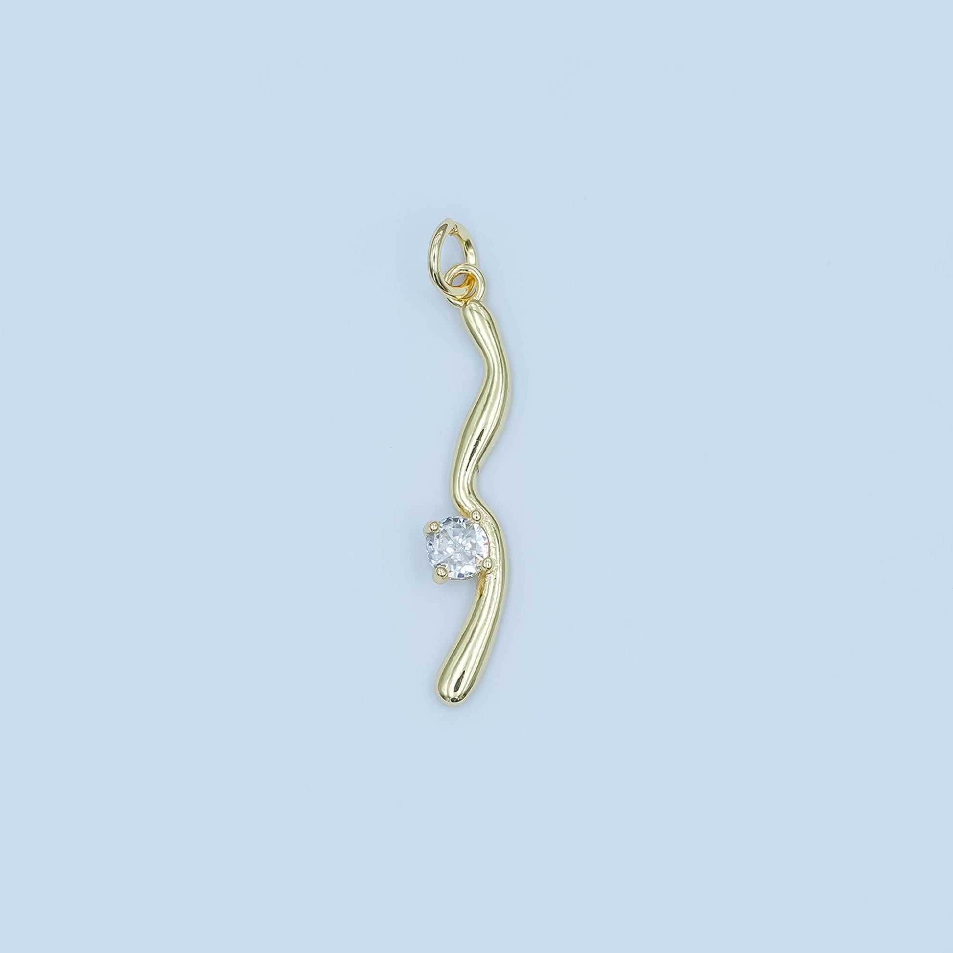 Gold or Silver Wave Pendant with Solitaire Crystal – Curved Minimalist Charm for Necklace – Elegant Simple Jewelry Accent E281