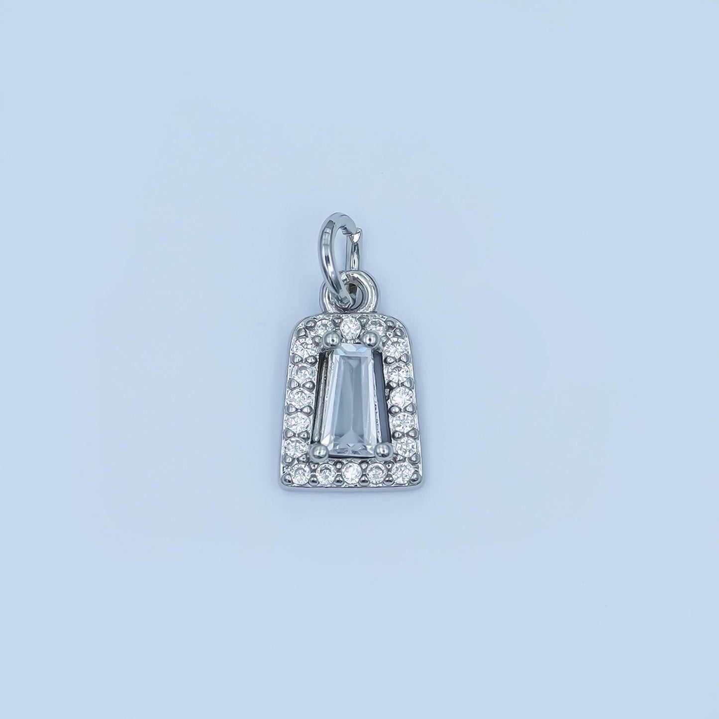 Rectangle Baguette Pendant Charm in Gold or Silver – Crystal Framed Necklace Charm – Classic Elegant Jewelry Accent E165