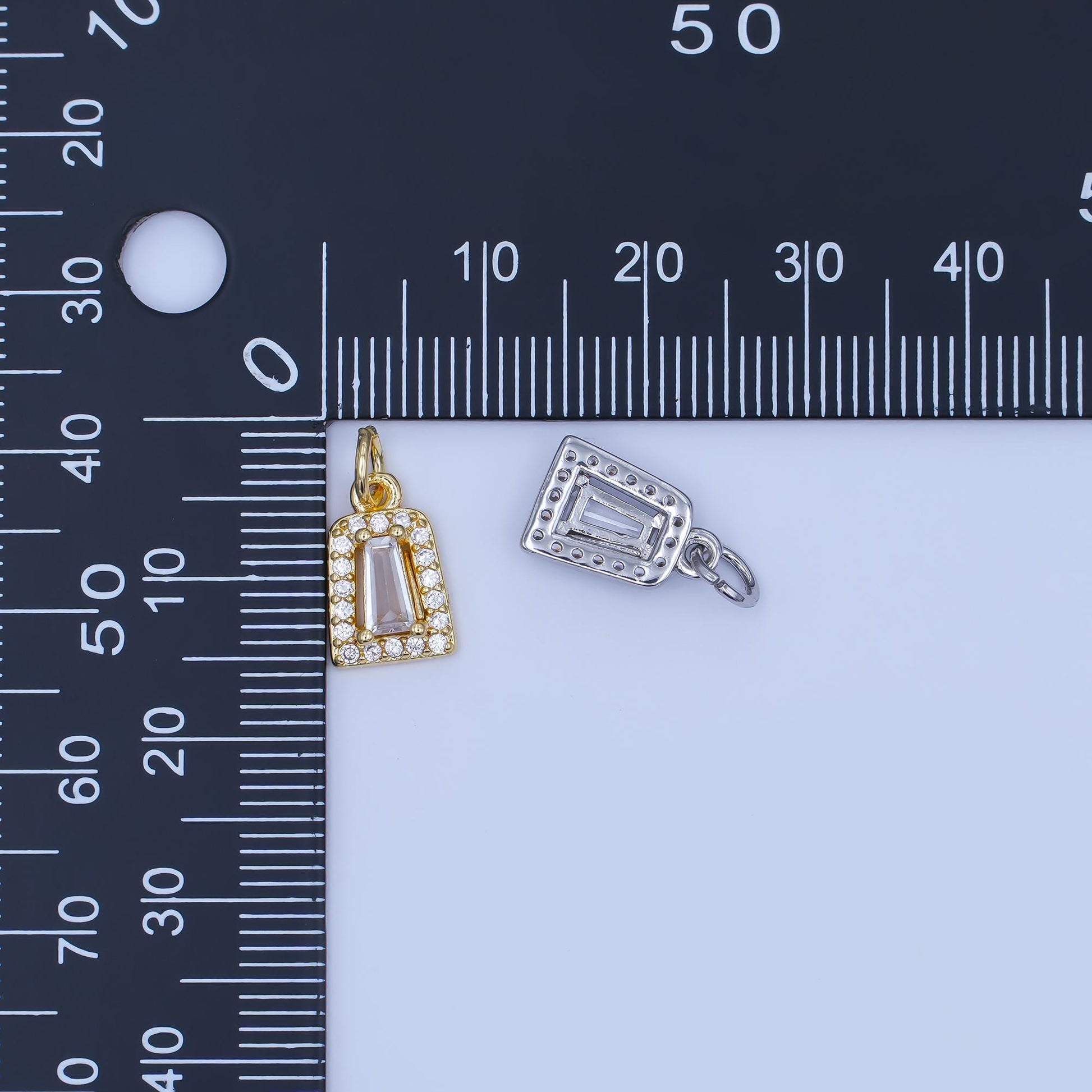 Rectangle Baguette Pendant Charm in Gold or Silver – Crystal Framed Necklace Charm – Classic Elegant Jewelry Accent E165