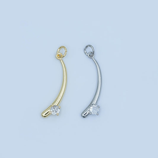 Curved Shooting Star Pendant Charm in Gold or Silver – Minimalist Crystal Necklace Charm – Elegant Celestial Jewelry Accent E293