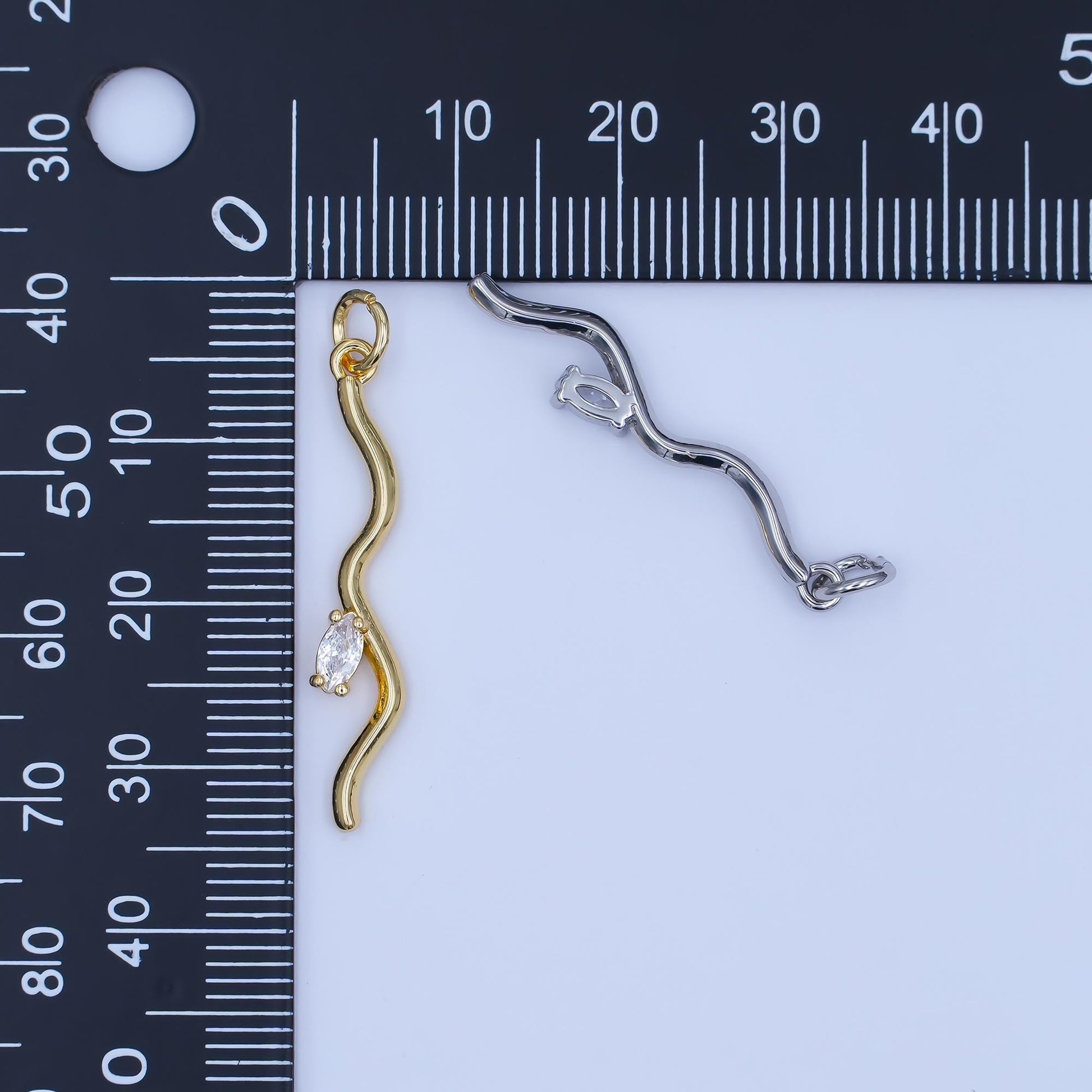 Wavy Pendant Charm with Marquise Crystal in Gold or Silver – Modern Minimalist Necklace Charm – Sleek Elegant Jewelry Design E296