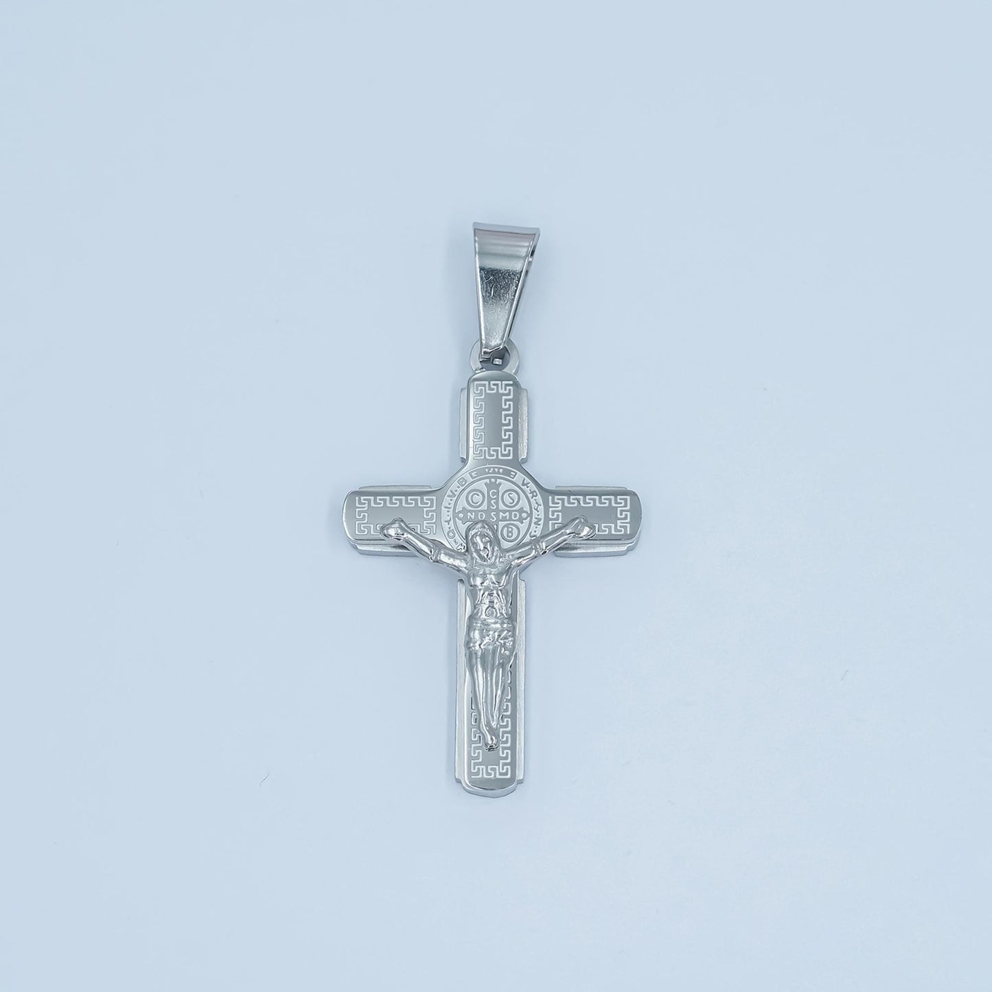 PVD Gold Stainless Steel Saint Benedict Crucifix Pendant – Gold & Silver Crucifix Cross Charm for Religious Jewelry Making P974