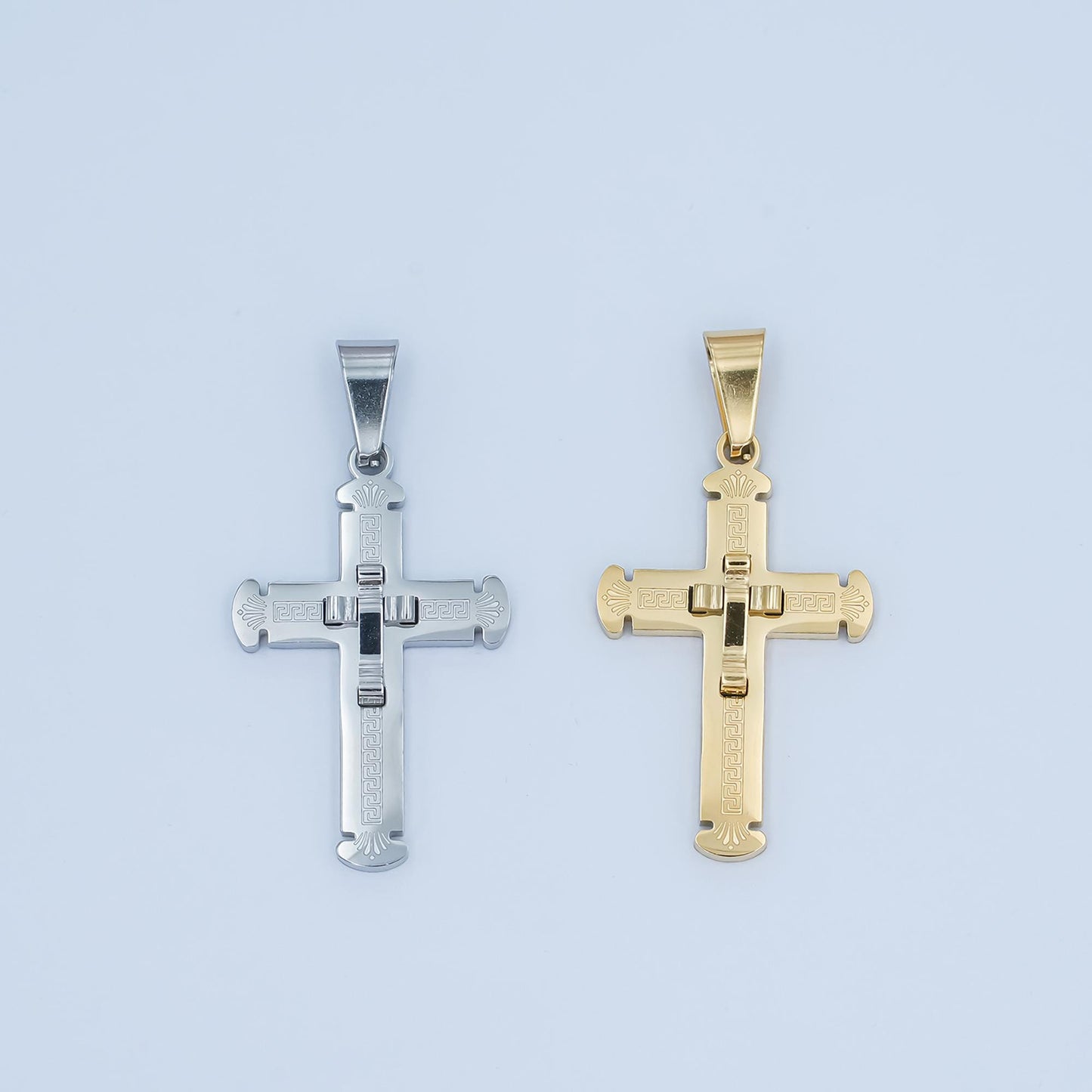 PVD Gold Stainless Steel Cross Pendant with Jesus Gold & Silver Christian Necklace Religious Jewelry, Men’s Faith Pendant Catholic P-626