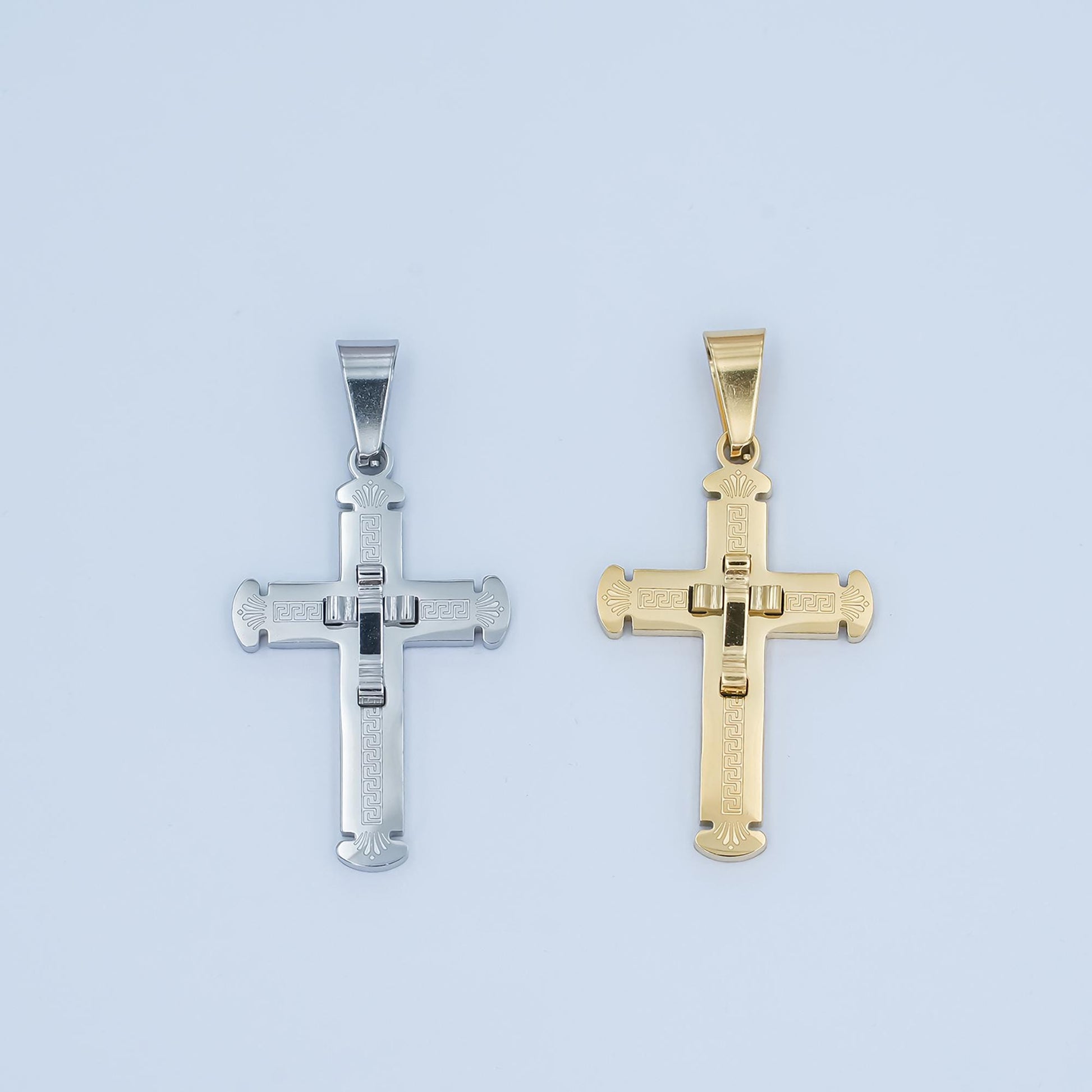 PVD Gold Stainless Steel Cross Pendant with Jesus Gold & Silver Christian Necklace Religious Jewelry, Men’s Faith Pendant Catholic P-626