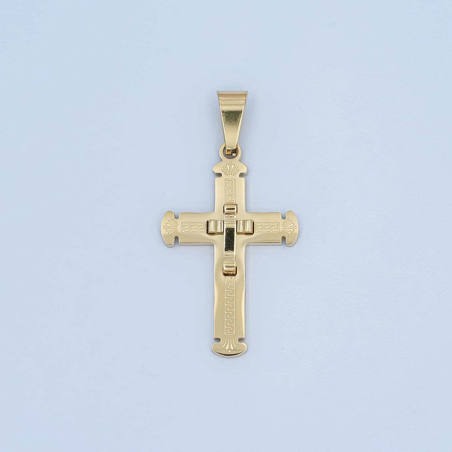 PVD Gold Stainless Steel Cross Pendant with Jesus Gold & Silver Christian Necklace Religious Jewelry, Men’s Faith Pendant Catholic P-626