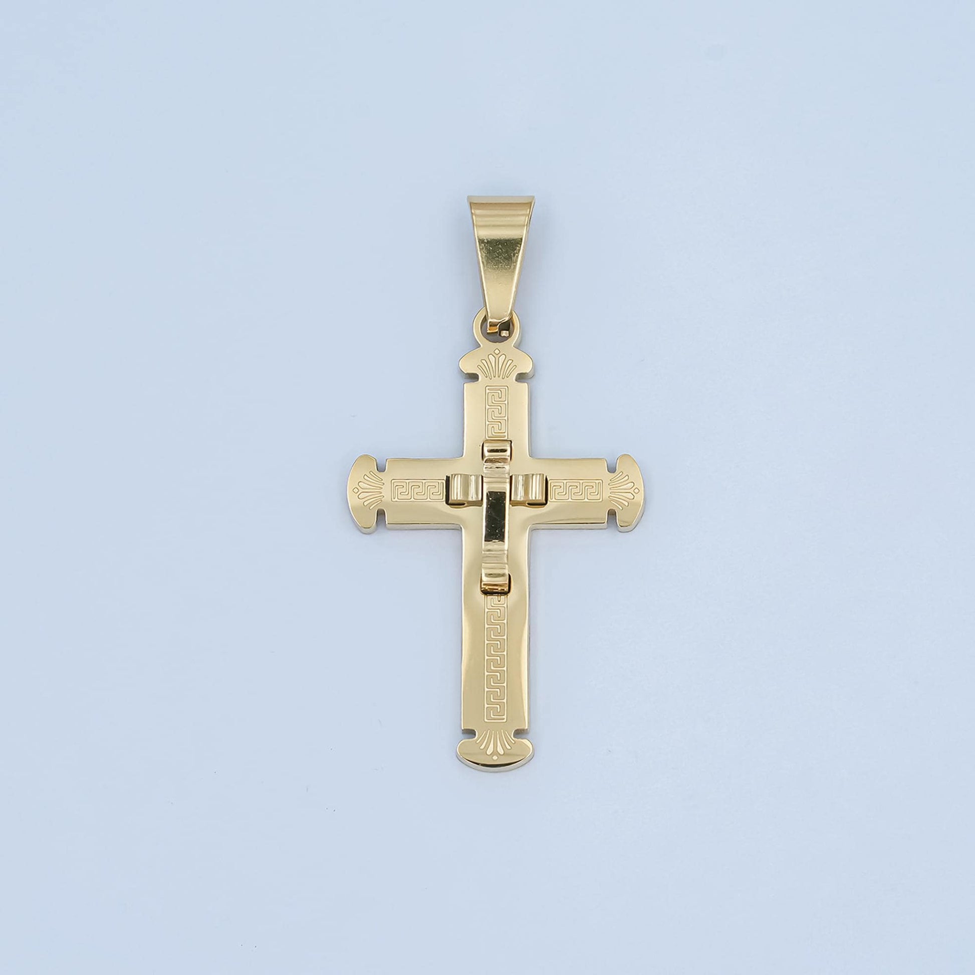 PVD Gold Stainless Steel Cross Pendant with Jesus Gold & Silver Christian Necklace Religious Jewelry, Men’s Faith Pendant Catholic P-626