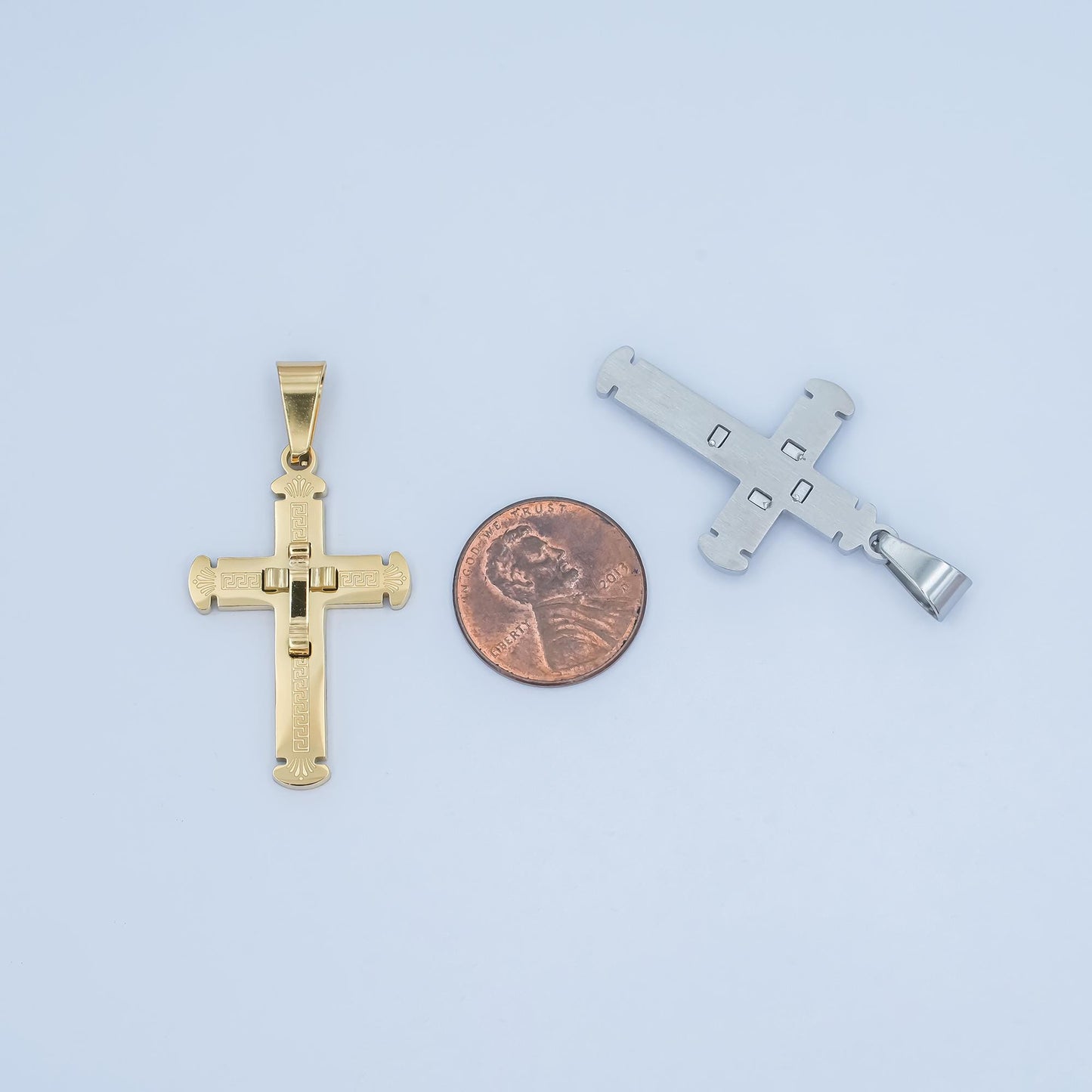 PVD Gold Stainless Steel Cross Pendant with Jesus Gold & Silver Christian Necklace Religious Jewelry, Men’s Faith Pendant Catholic P-626