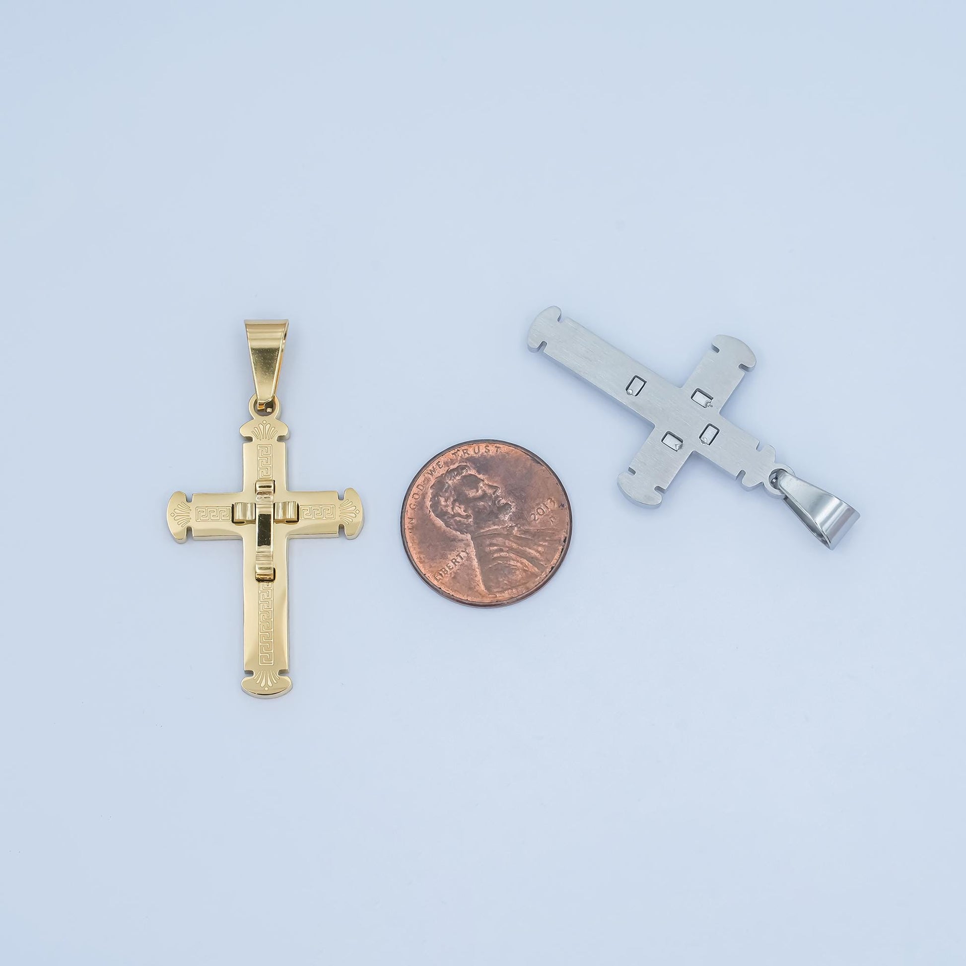 PVD Gold Stainless Steel Cross Pendant with Jesus Gold & Silver Christian Necklace Religious Jewelry, Men’s Faith Pendant Catholic P-626