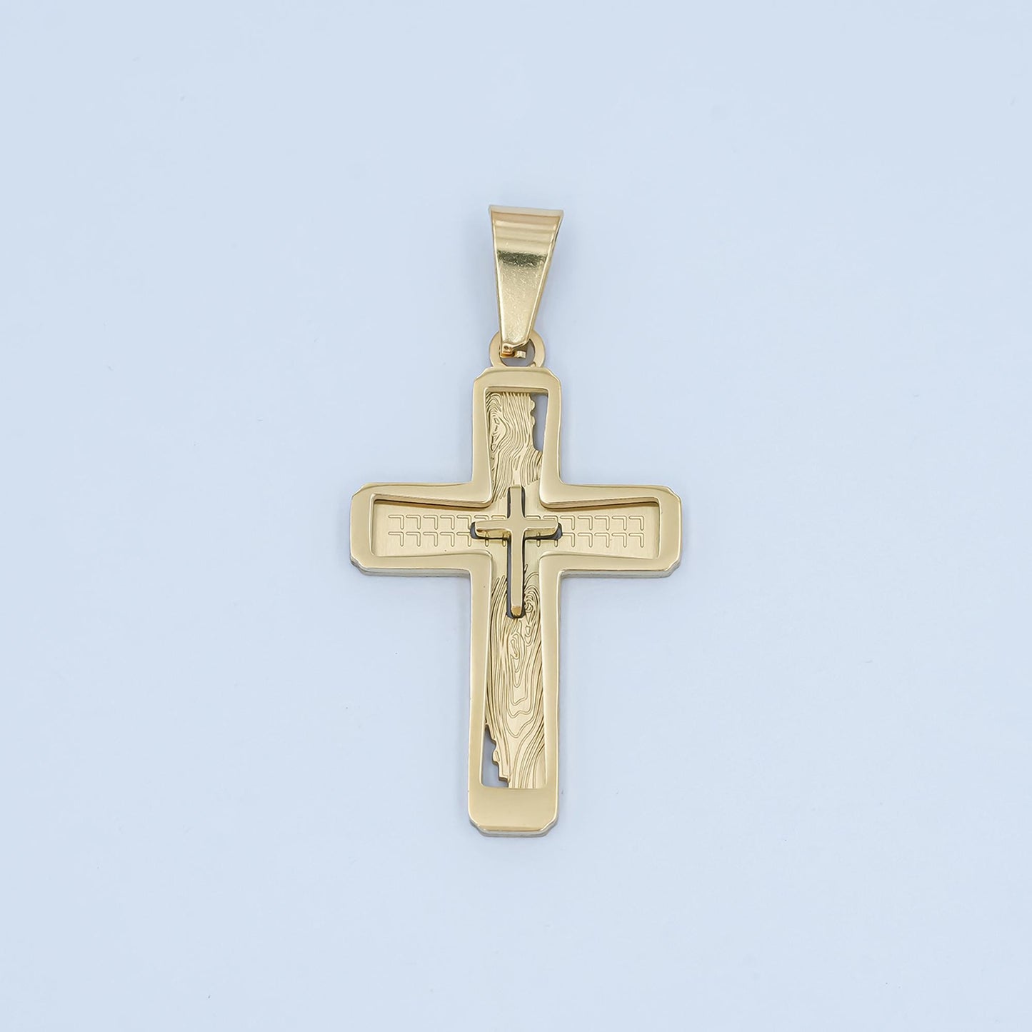 Stainless Steel Layered Cross Pendant – Gold & Silver Catholic Christian Necklace, Religious Jewelry for Men, Faith Gift P858