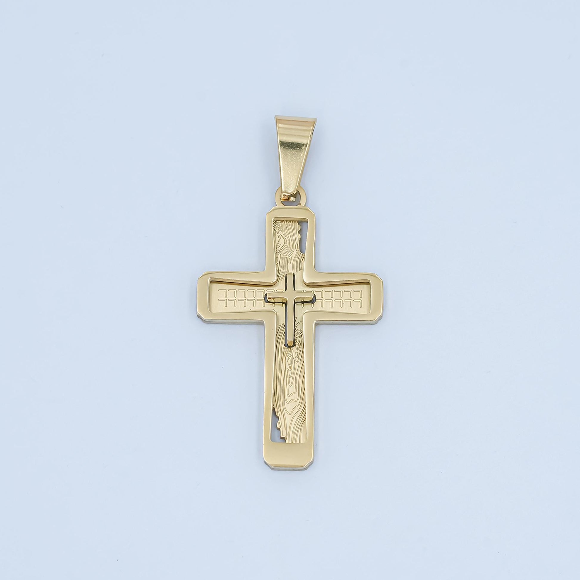 Stainless Steel Layered Cross Pendant – Gold & Silver Catholic Christian Necklace, Religious Jewelry for Men, Faith Gift P858