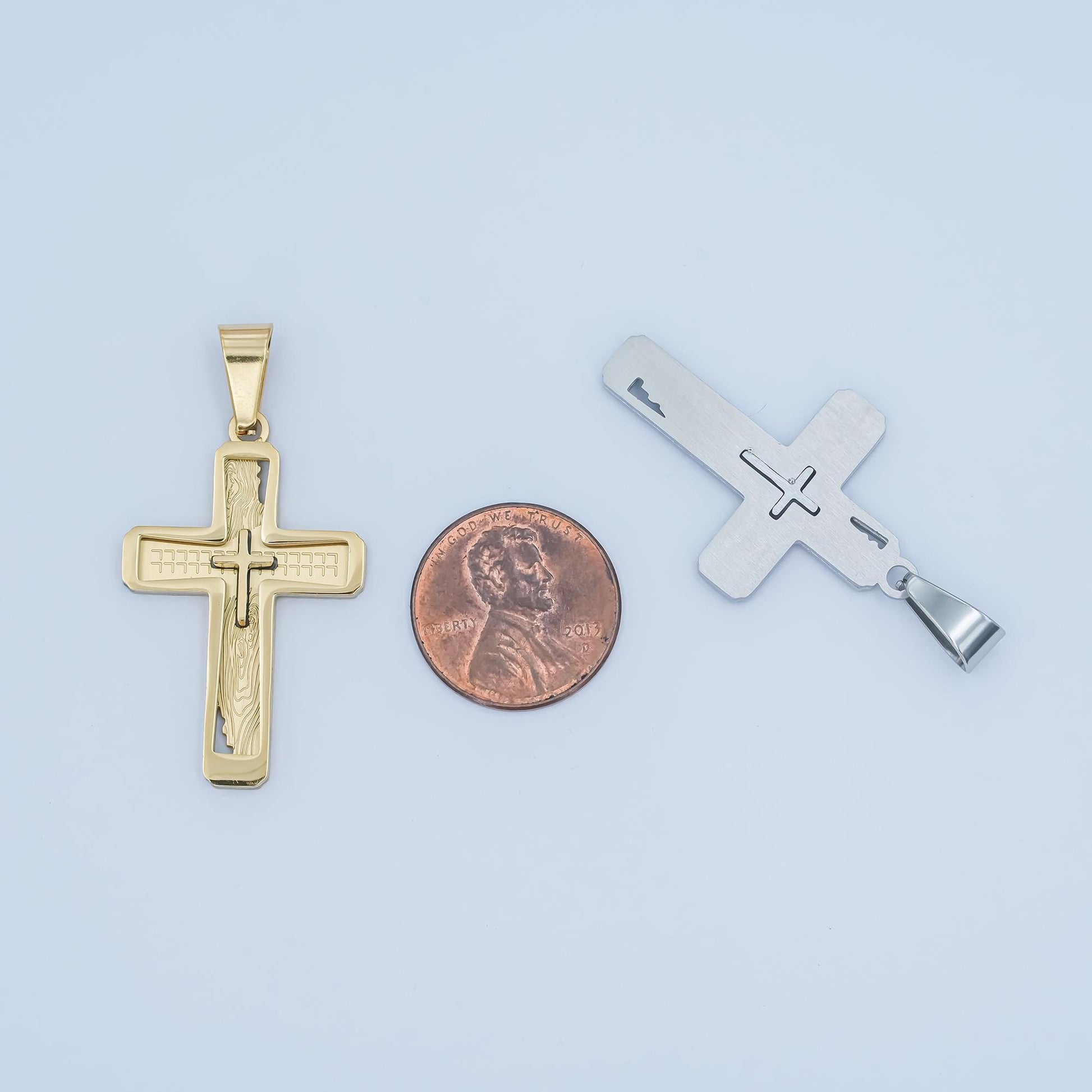 Stainless Steel Layered Cross Pendant – Gold & Silver Catholic Christian Necklace, Religious Jewelry for Men, Faith Gift P858