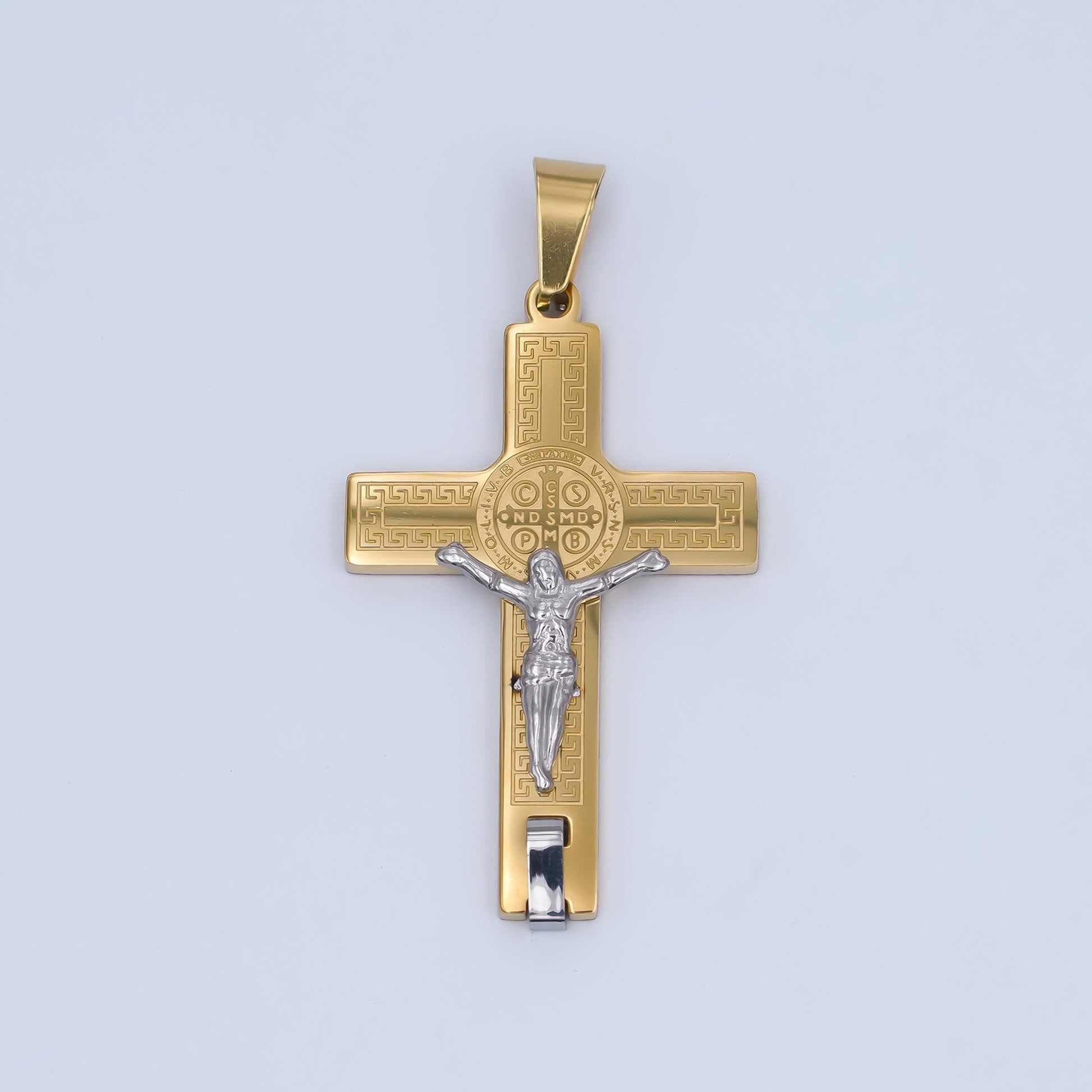 Stainless Steel Mix Metal Gold Silver Cross Pendant Catholic Christian Necklace, Religious Jewelry for Men, Faith Gift P1085