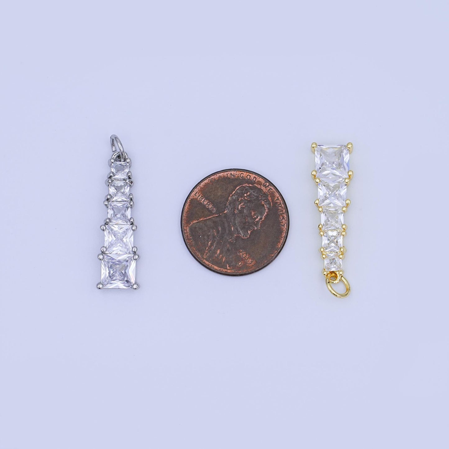 Gold Filled Tapered Baguette CZ Pendant Silver Long Geometric Charm DIY Necklace Jewelry Supply N057