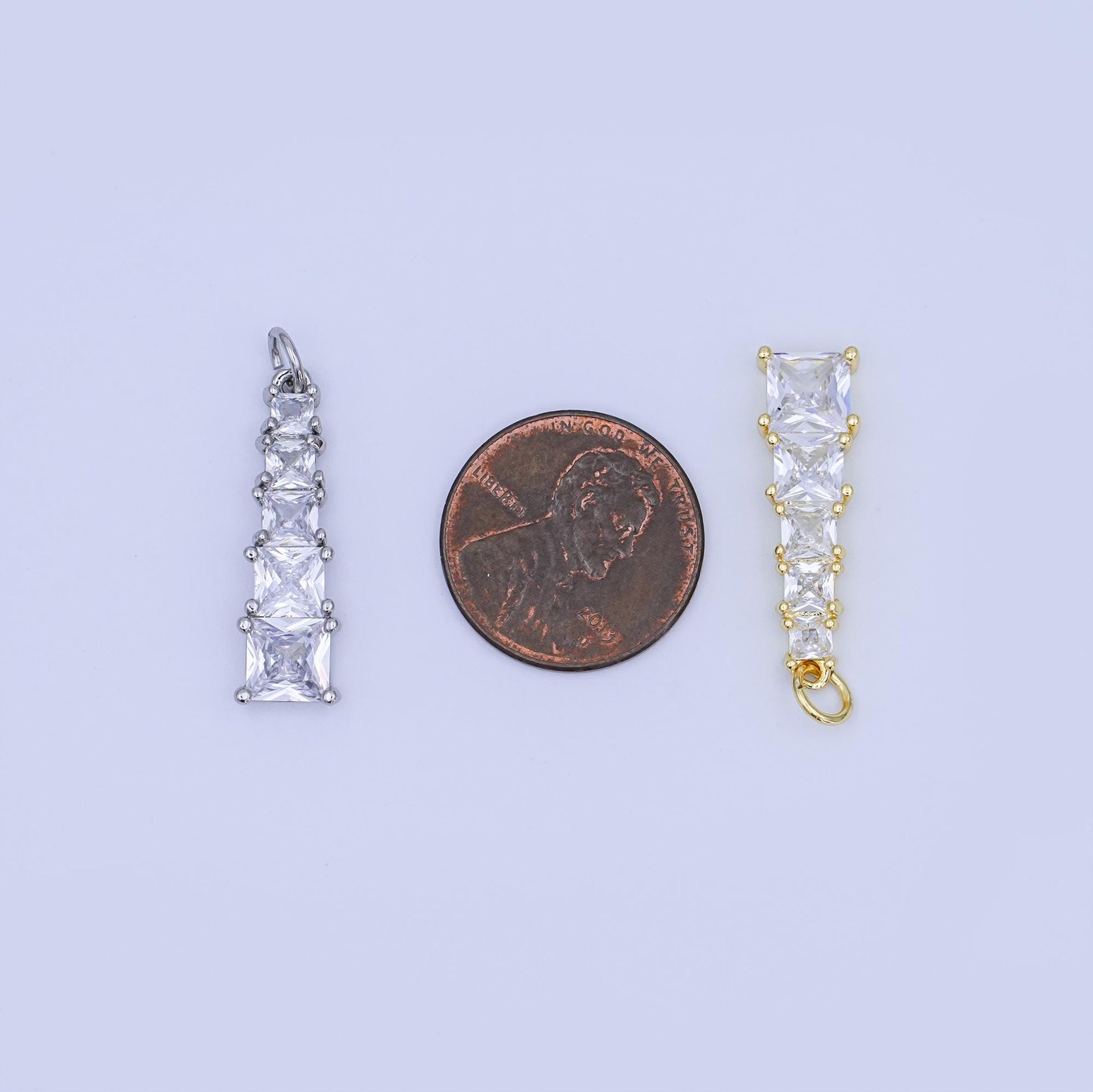 Gold Filled Tapered Baguette CZ Pendant Silver Long Geometric Charm DIY Necklace Jewelry Supply N057