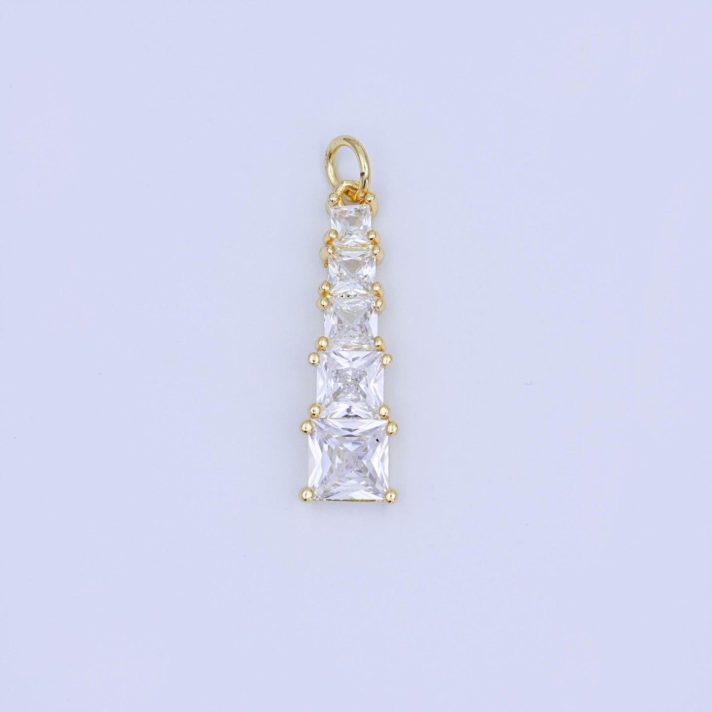 Gold Filled Tapered Baguette CZ Pendant Silver Long Geometric Charm DIY Necklace Jewelry Supply N057