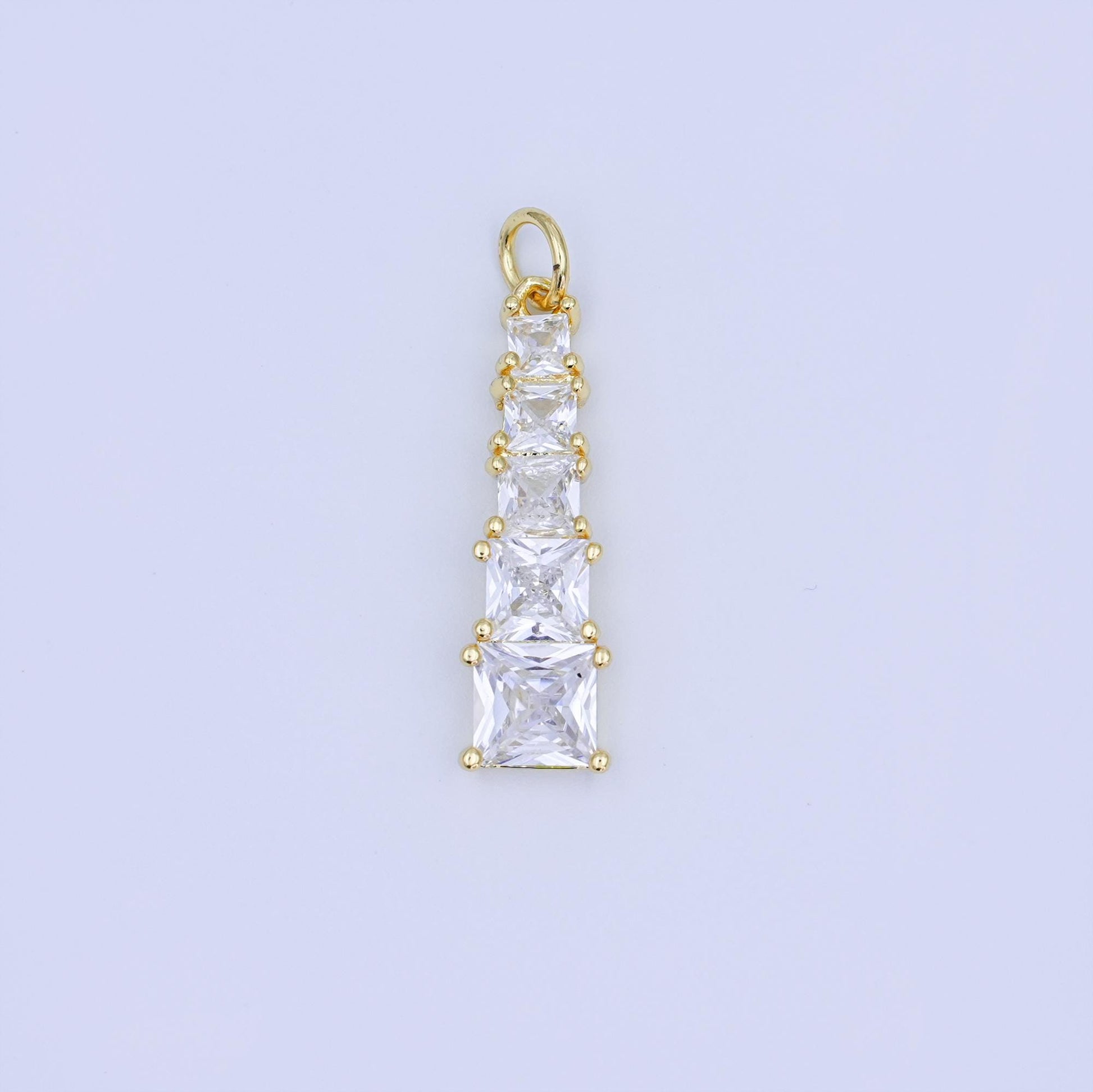 Gold Filled Tapered Baguette CZ Pendant Silver Long Geometric Charm DIY Necklace Jewelry Supply N057