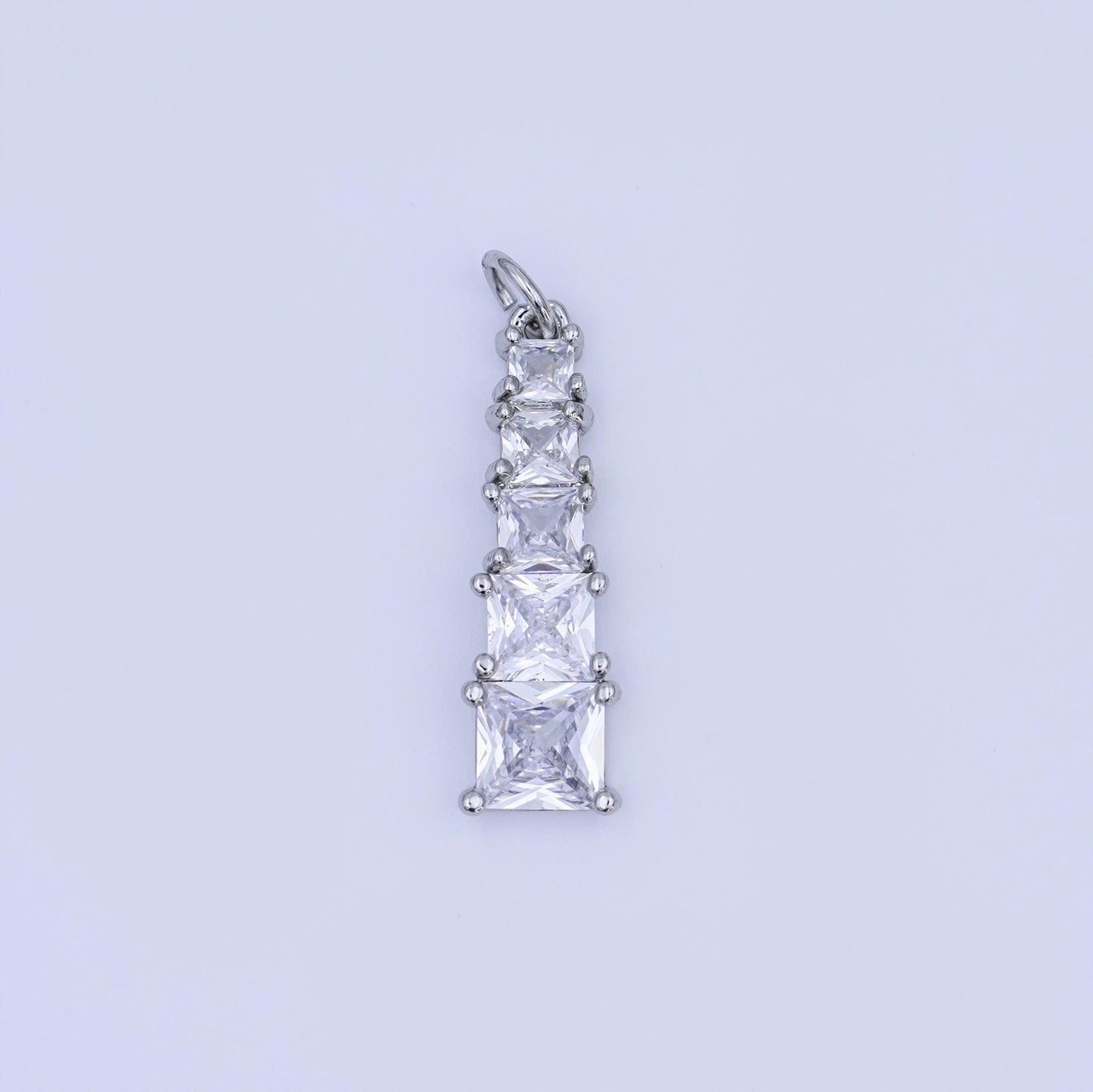 Gold Filled Tapered Baguette CZ Pendant Silver Long Geometric Charm DIY Necklace Jewelry Supply N057