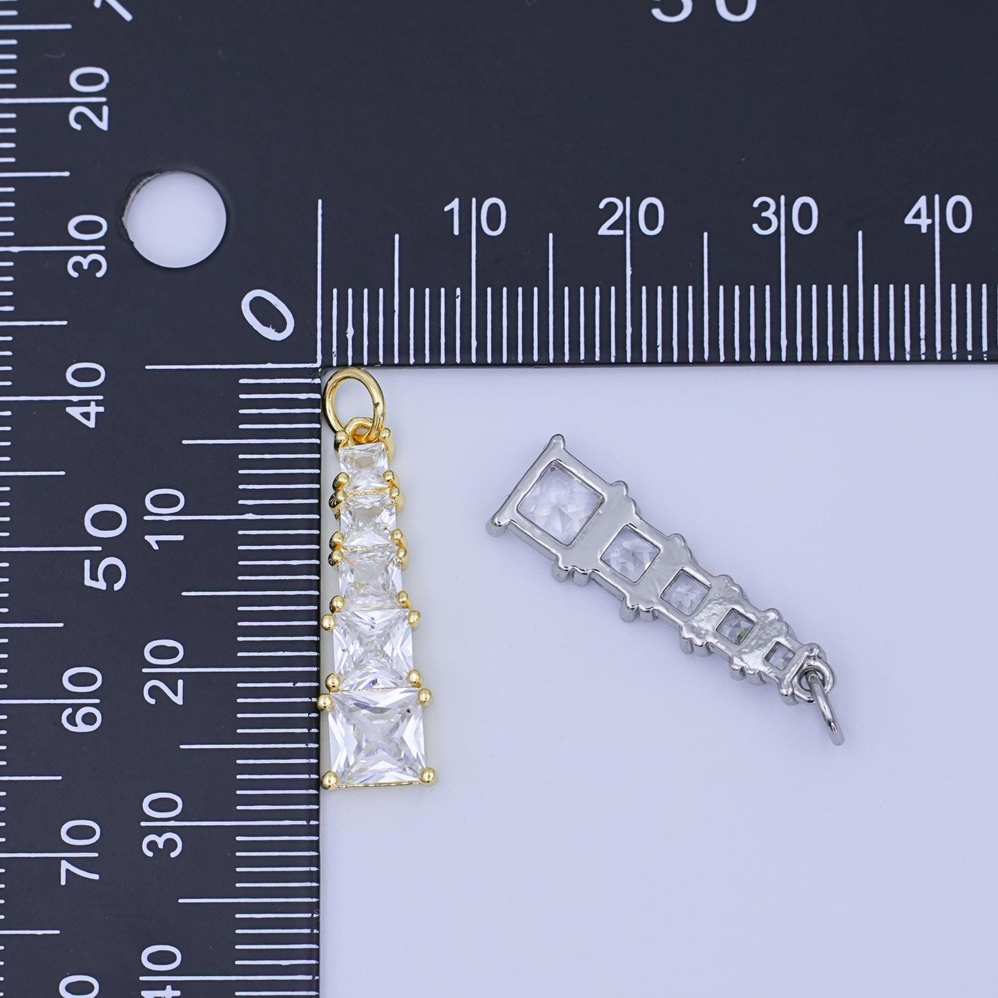 Gold Filled Tapered Baguette CZ Pendant Silver Long Geometric Charm DIY Necklace Jewelry Supply N057