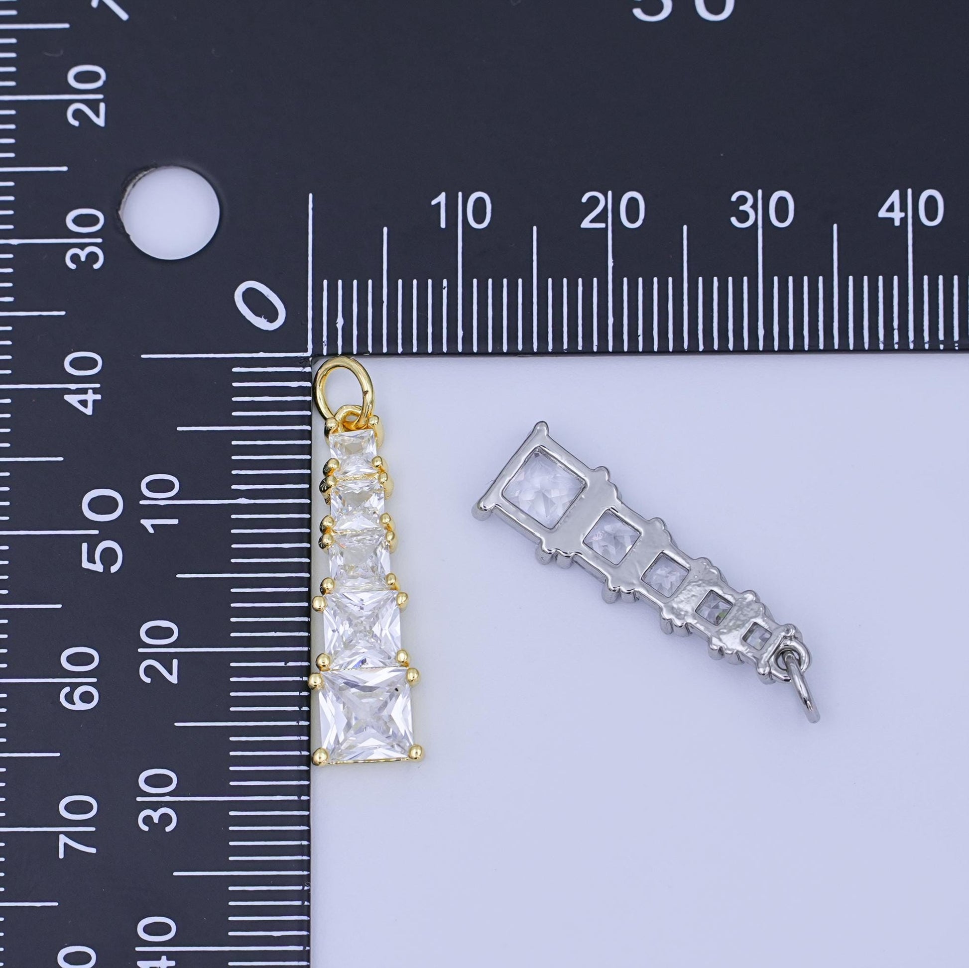 Gold Filled Tapered Baguette CZ Pendant Silver Long Geometric Charm DIY Necklace Jewelry Supply N057