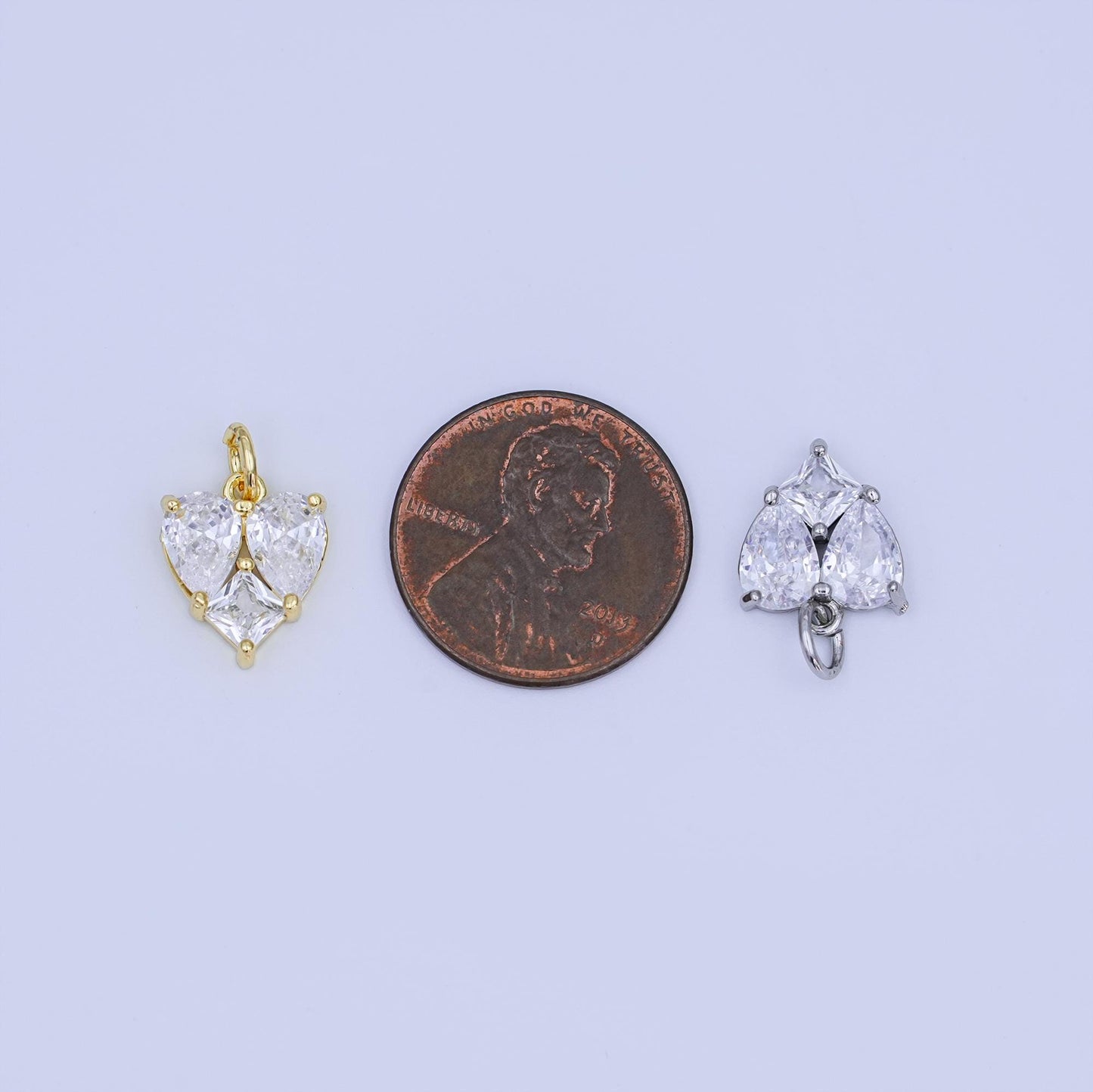 Gold Filled Heart CZ Pendant – Double Heart Charm with Square CZ in Silver Gold Dainty Bracelet Necklace Charm Jewelry Making Supplies N-058