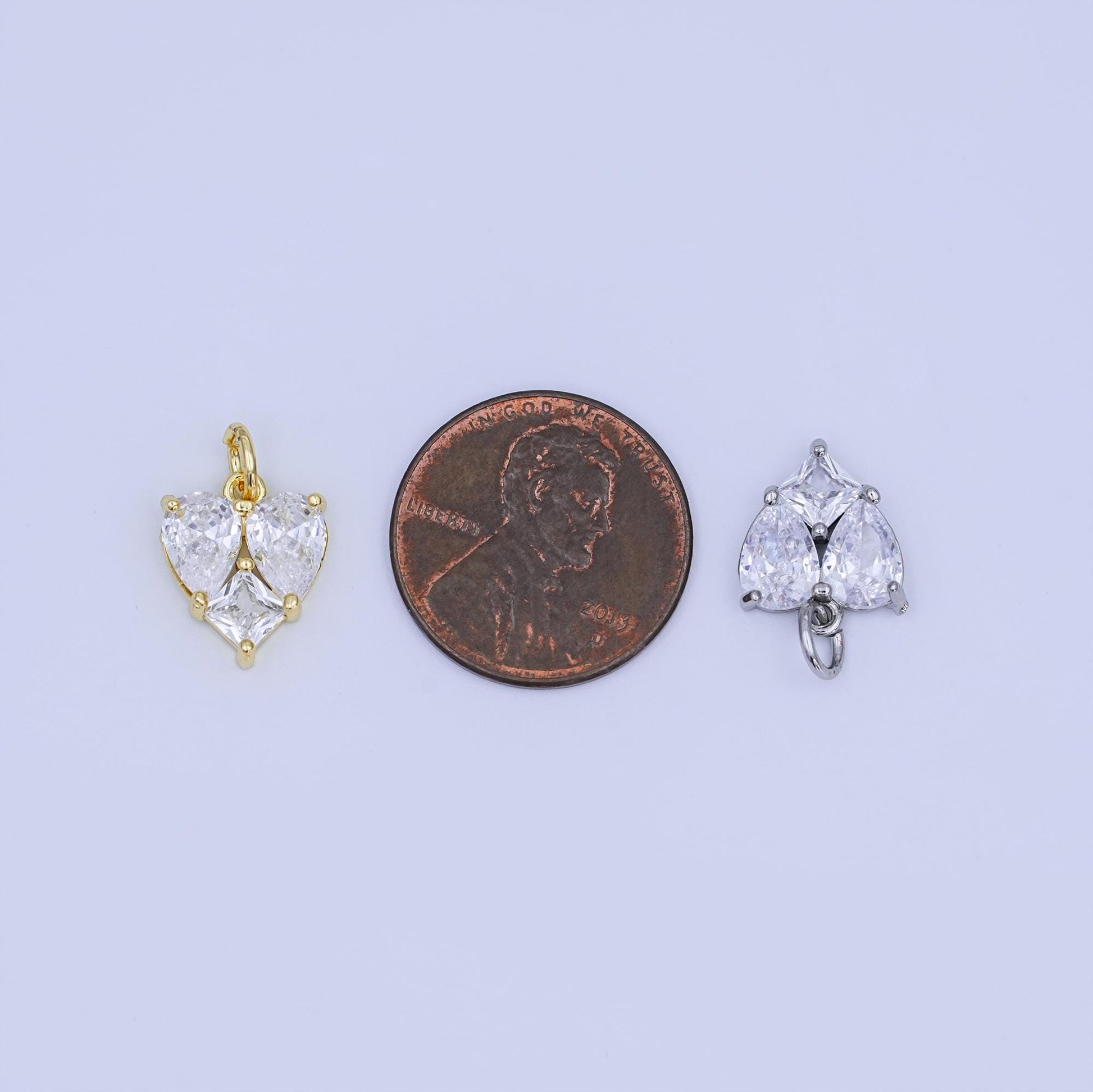 Gold Filled Heart CZ Pendant – Double Heart Charm with Square CZ in Silver Gold Dainty Bracelet Necklace Charm Jewelry Making Supplies N-058