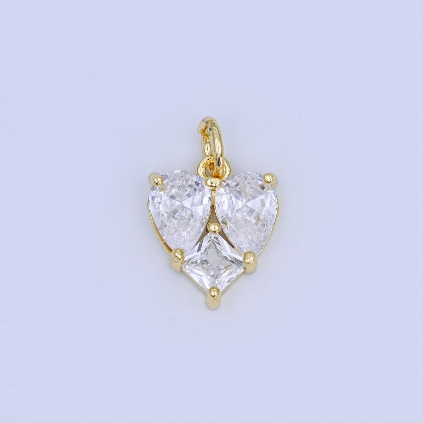 Gold Filled Heart CZ Pendant – Double Heart Charm with Square CZ in Silver Gold Dainty Bracelet Necklace Charm Jewelry Making Supplies N-058