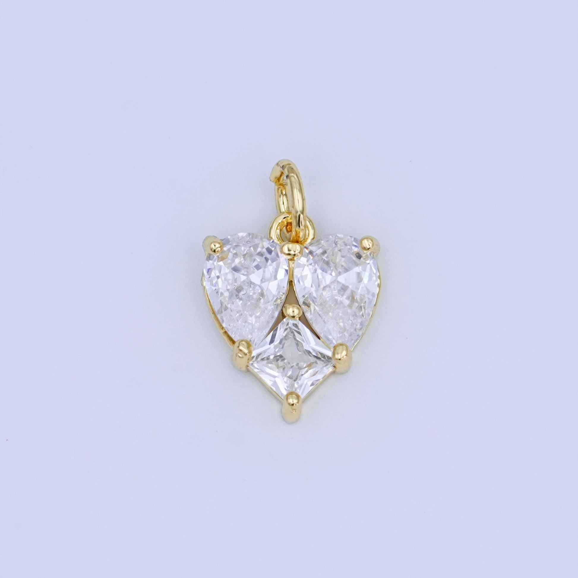 Gold Filled Heart CZ Pendant – Double Heart Charm with Square CZ in Silver Gold Dainty Bracelet Necklace Charm Jewelry Making Supplies N-058