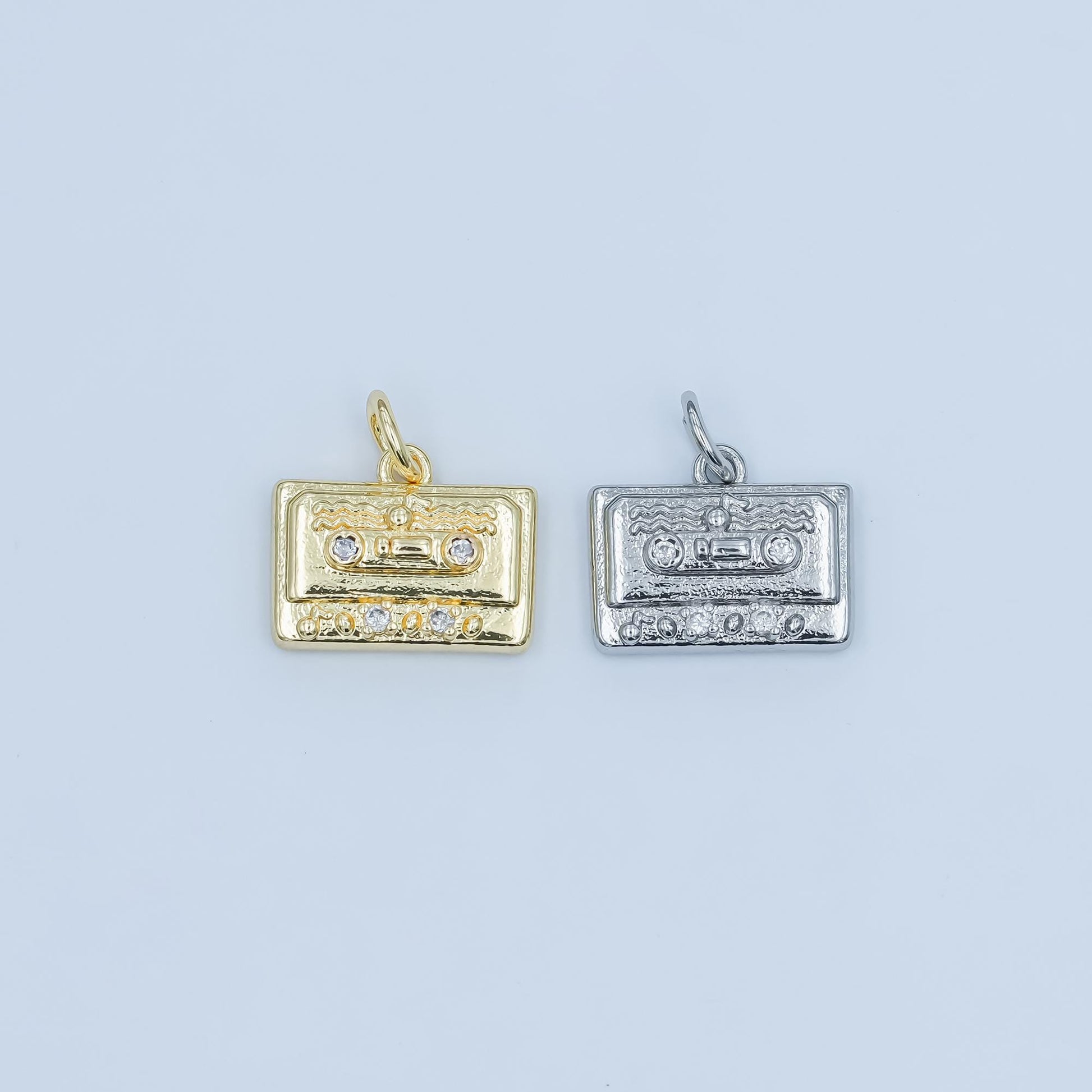 Mini 24k Gold Filled Tape Charm Bracelet Necklace Silver Retro Cassette Pendant for DIY Jewelry Making Supply E489