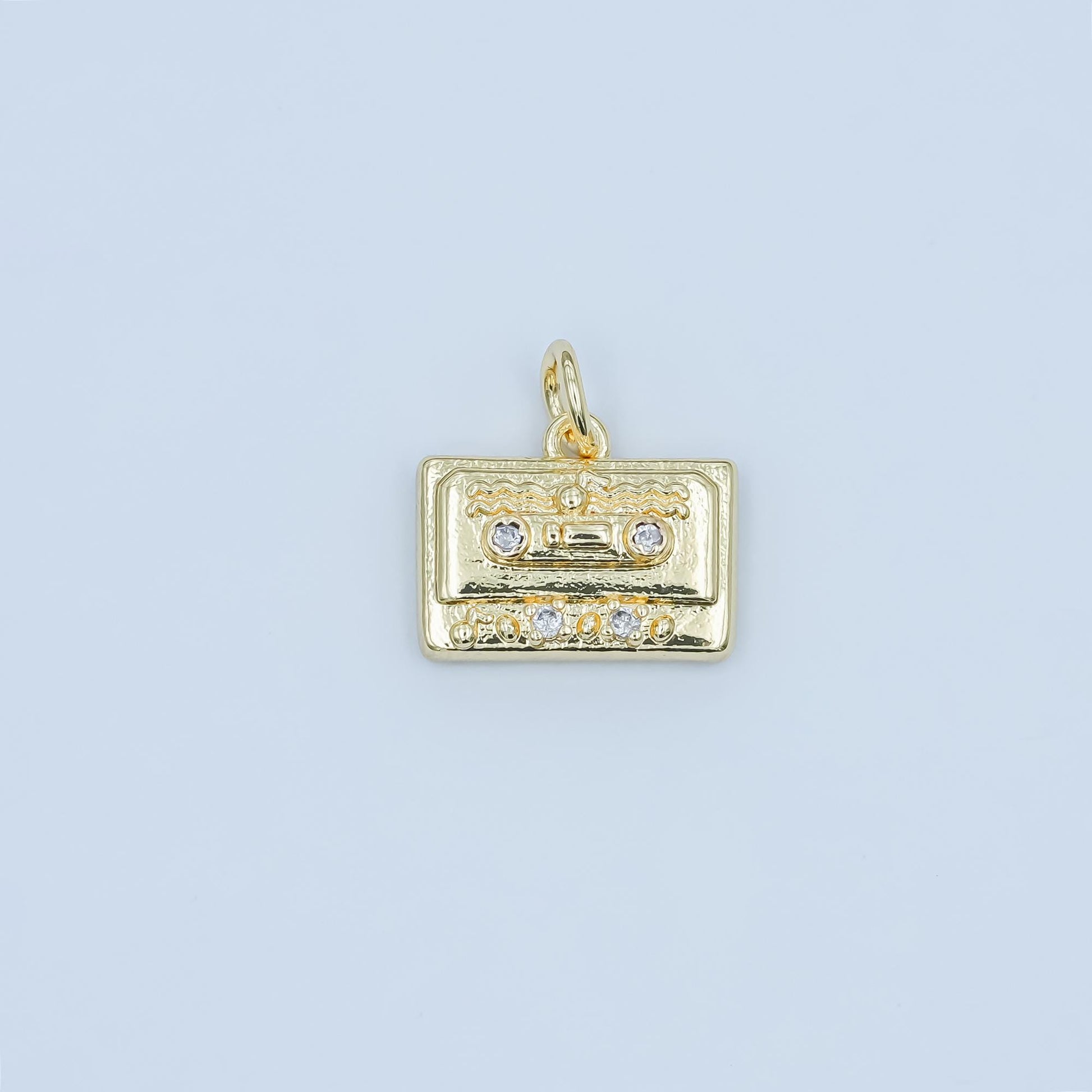 Mini 24k Gold Filled Tape Charm Bracelet Necklace Silver Retro Cassette Pendant for DIY Jewelry Making Supply E489
