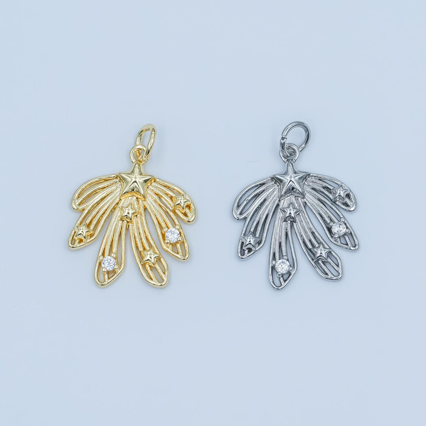Gold Shooting Star Charms, 18K Gold Filled Starburst Pendant, Silver Firework Charm Necklace Bracelet for Jewelry Making Supplies E-425