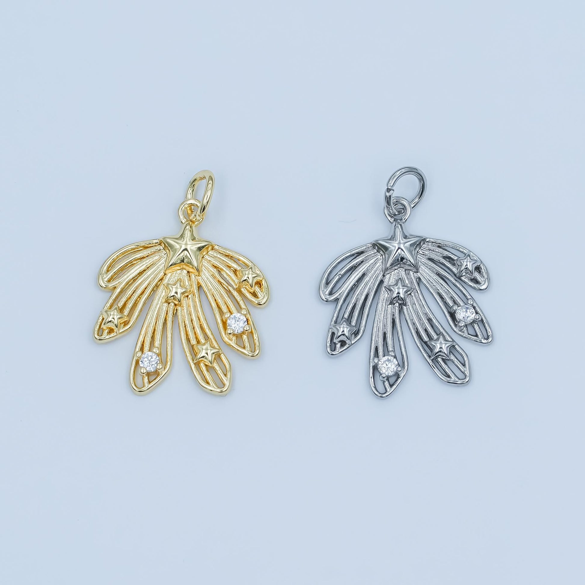 Gold Shooting Star Charms, 18K Gold Filled Starburst Pendant, Silver Firework Charm Necklace Bracelet for Jewelry Making Supplies E-425