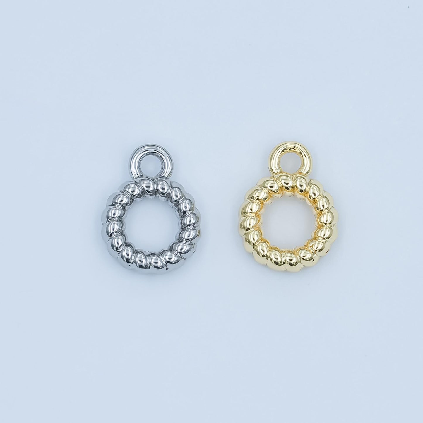 Gold Rope silver bail charm holder spacer with loop round bead spacer with closed link for cord slider bails spacer ring Z-1102
