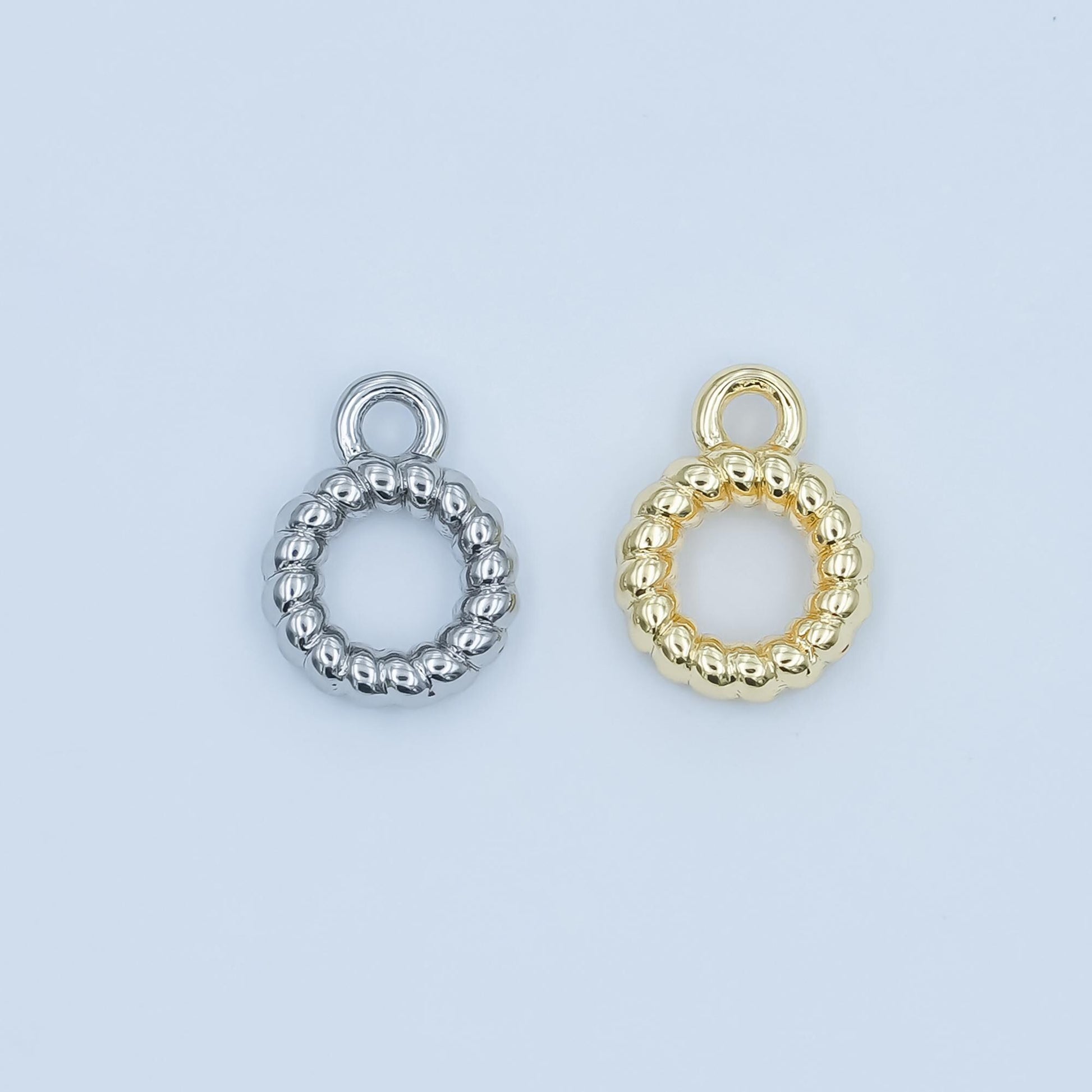Gold Rope silver bail charm holder spacer with loop round bead spacer with closed link for cord slider bails spacer ring Z-1102