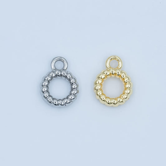 Gold Rope silver bail charm holder spacer with loop round bead spacer with closed link for cord slider bails spacer ring Z-1102