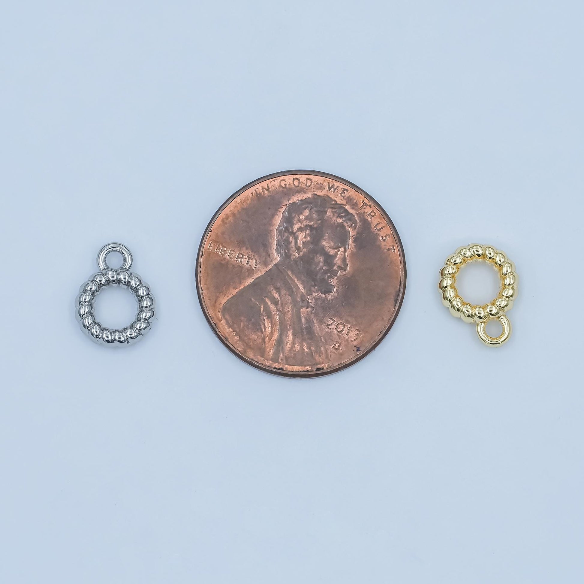 Gold Rope silver bail charm holder spacer with loop round bead spacer with closed link for cord slider bails spacer ring Z-1102
