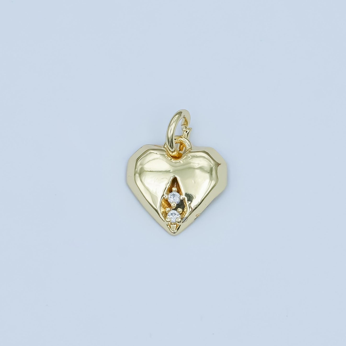 24K Gold Filled Clear CZ Geometric Edged Heart Charm in Gold & Silver | E554.