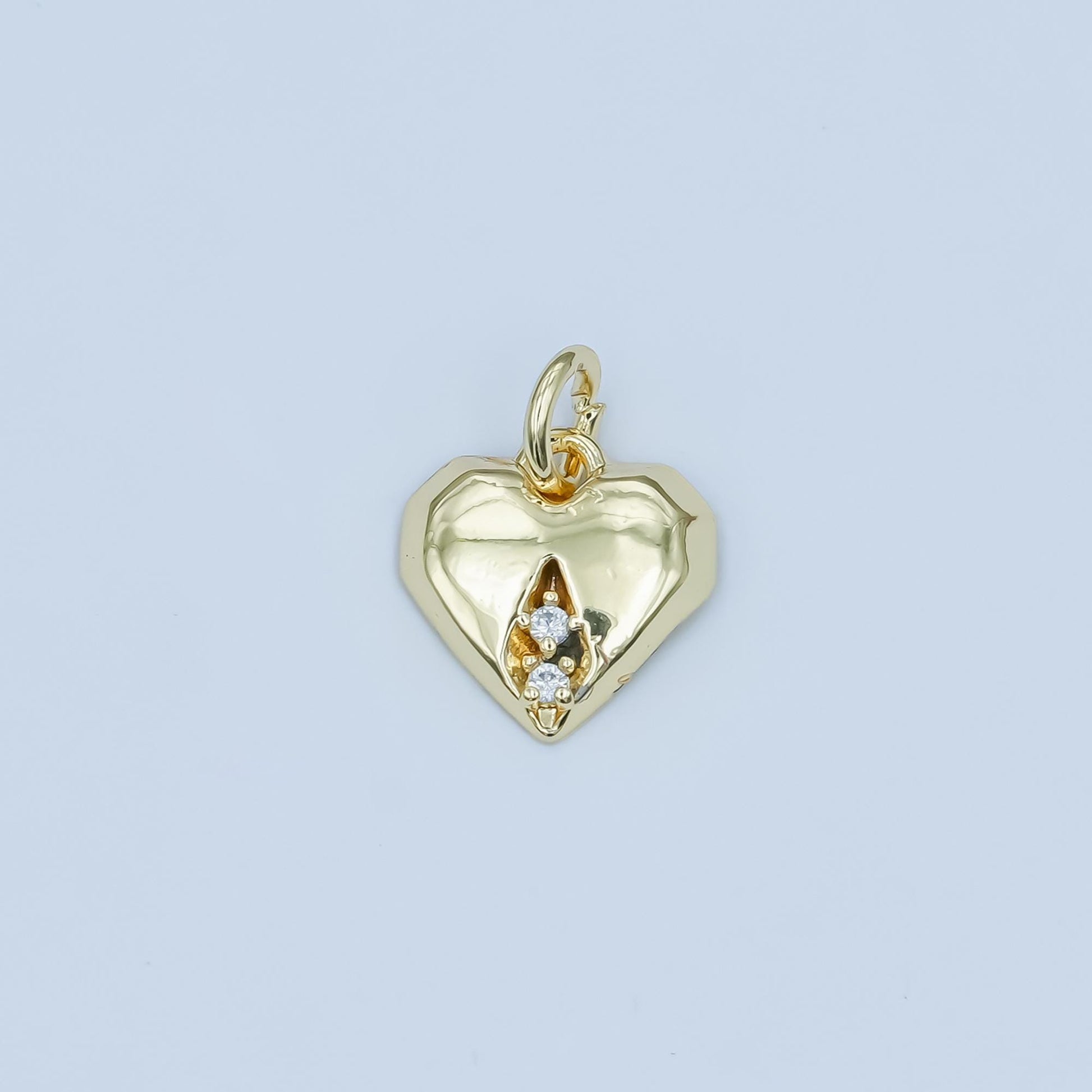 24K Gold Filled Clear CZ Geometric Edged Heart Charm in Gold & Silver | E554.