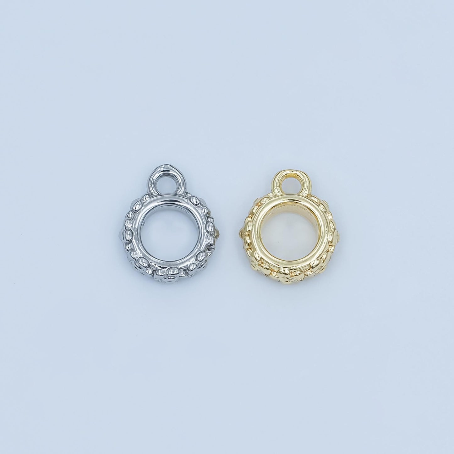Gold Beaded silver bail charm holder spacer with loop round bead spacer with closed link for cord slider bails spacer ring Z-1103