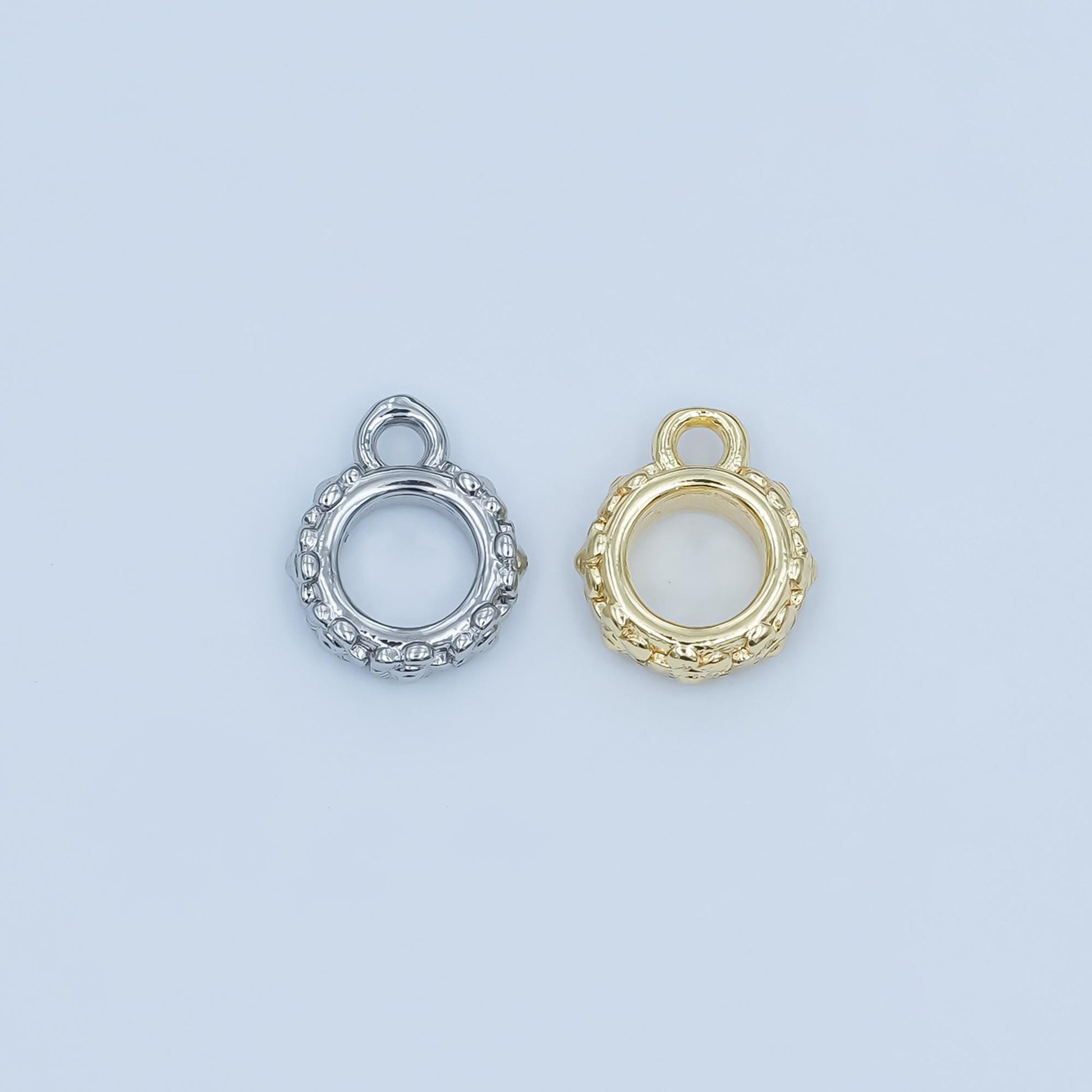 Gold Beaded silver bail charm holder spacer with loop round bead spacer with closed link for cord slider bails spacer ring Z-1103